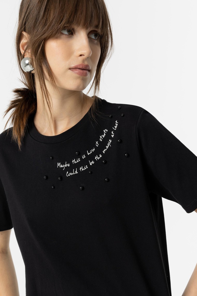 Slogan T-shirt with Beads