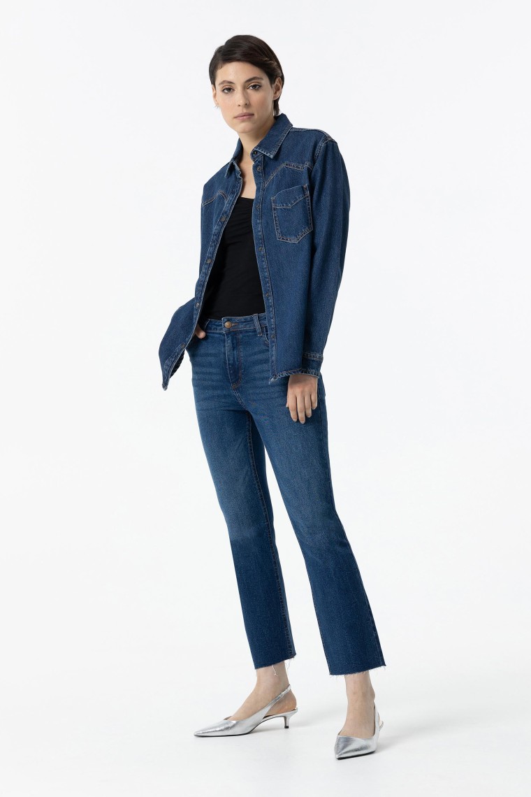 Jeans Megan Cropped Flare Cintura Alta