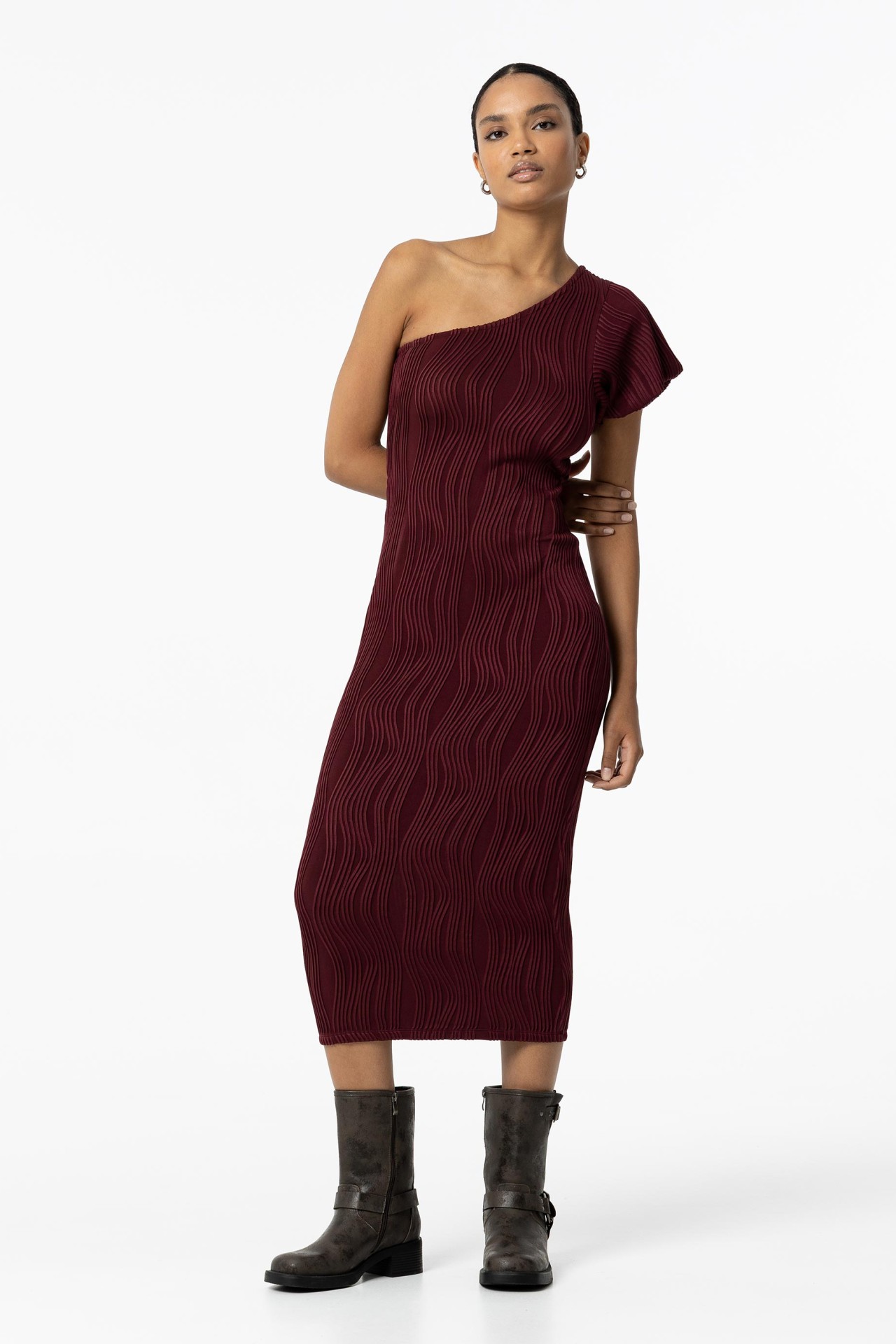 Asymmetric Midi Dress with Texture