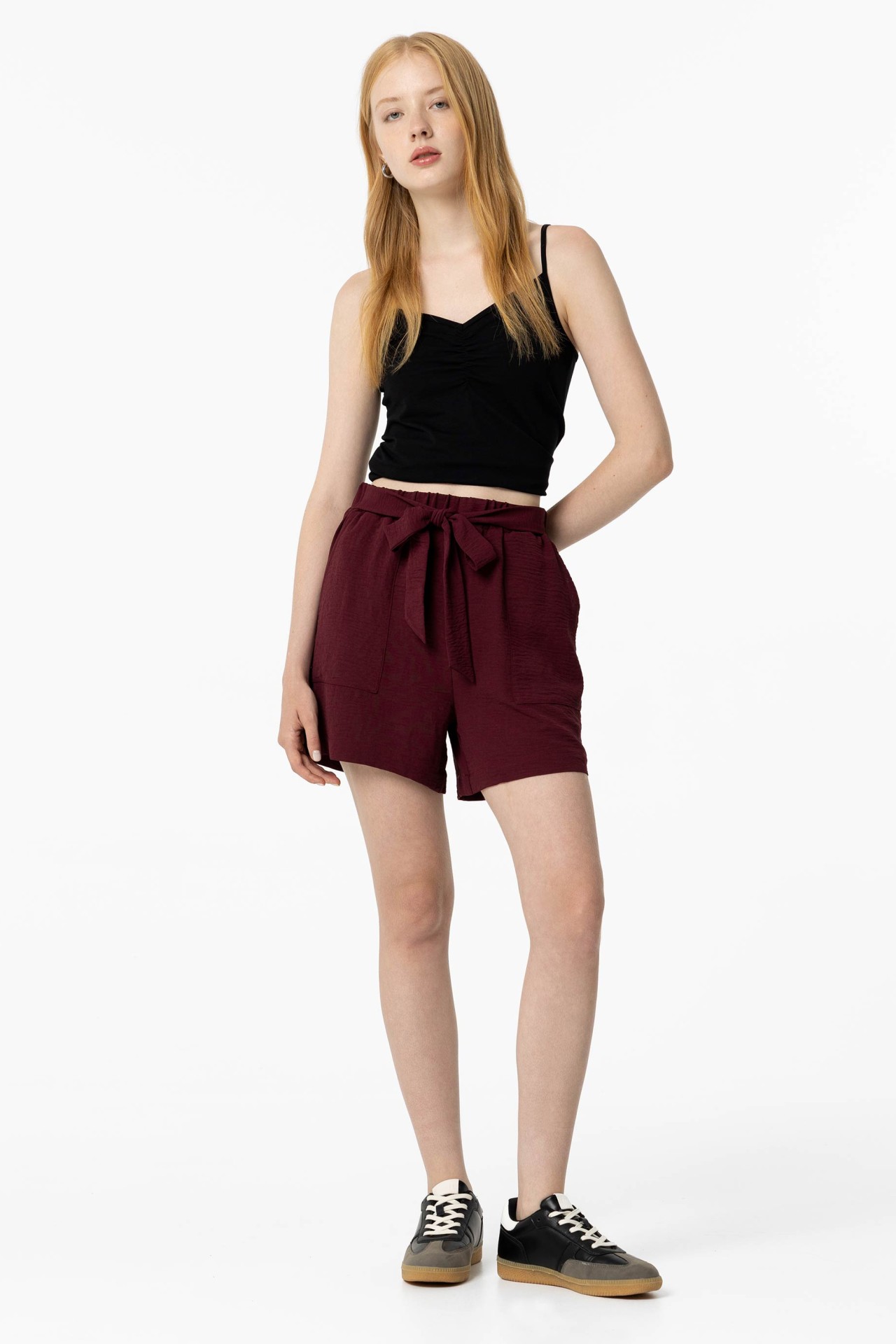 Crinkled Effect Shorts with Belt