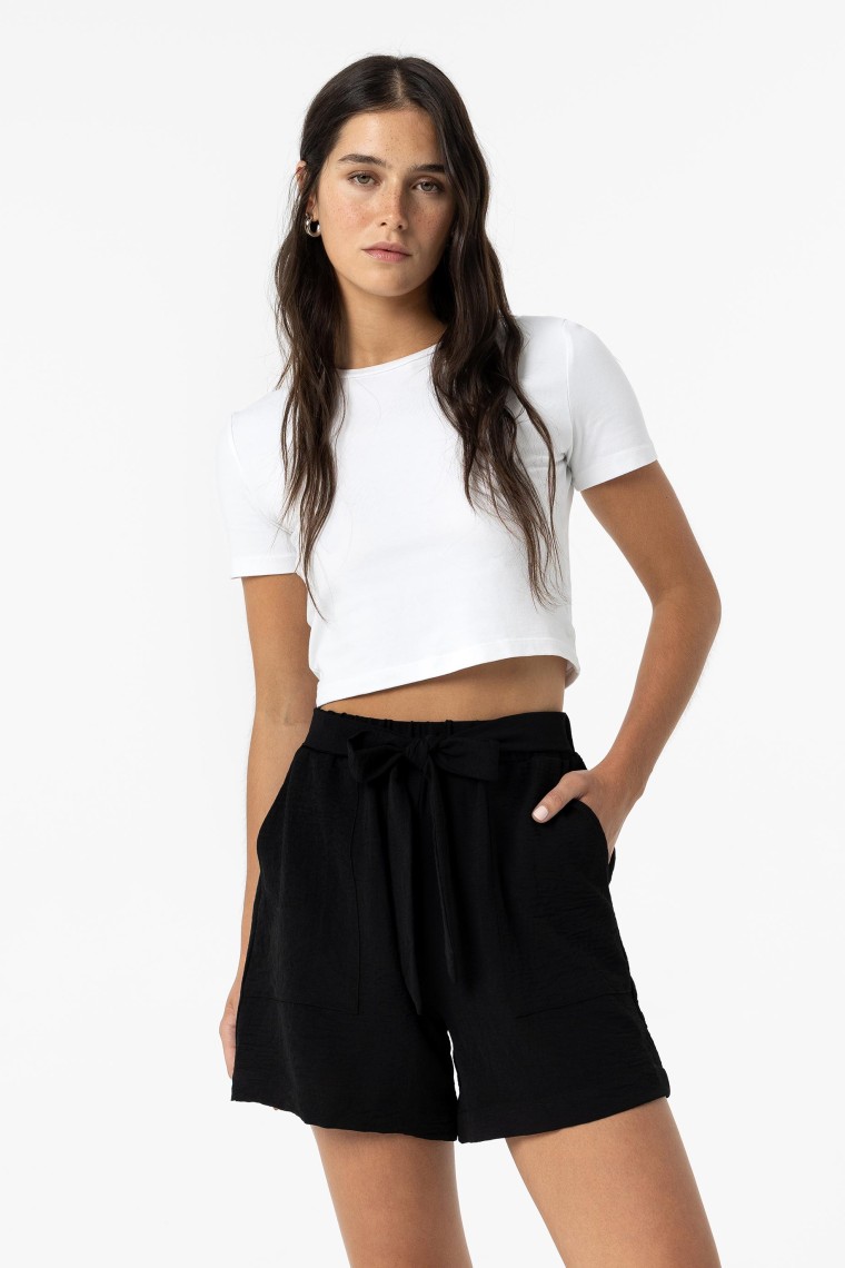 Crinkled Effect Shorts with Belt