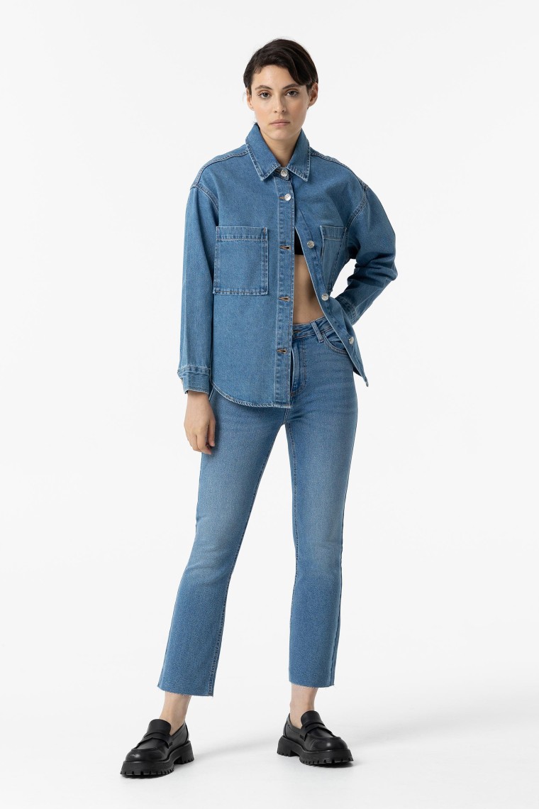 Jeans Megan Cropped Flare Cintura Alta