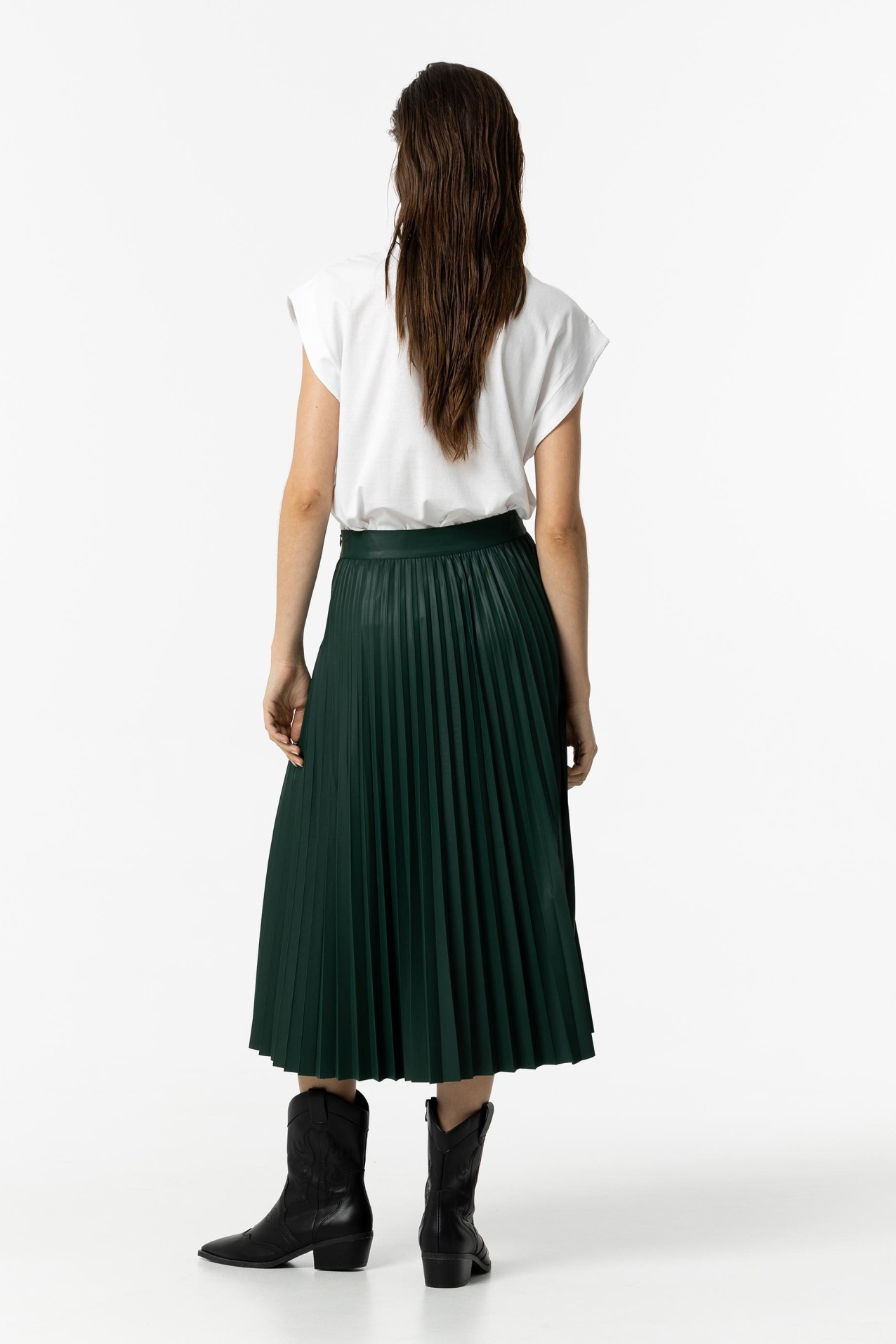 Leather Effect Pleated Midi Skirt