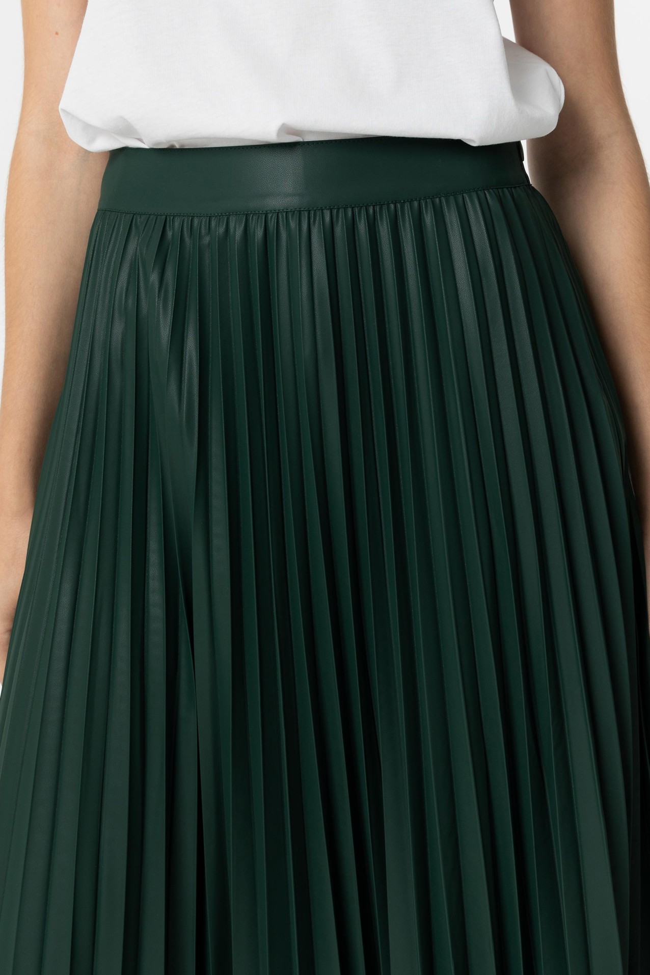 Leather Effect Pleated Midi Skirt