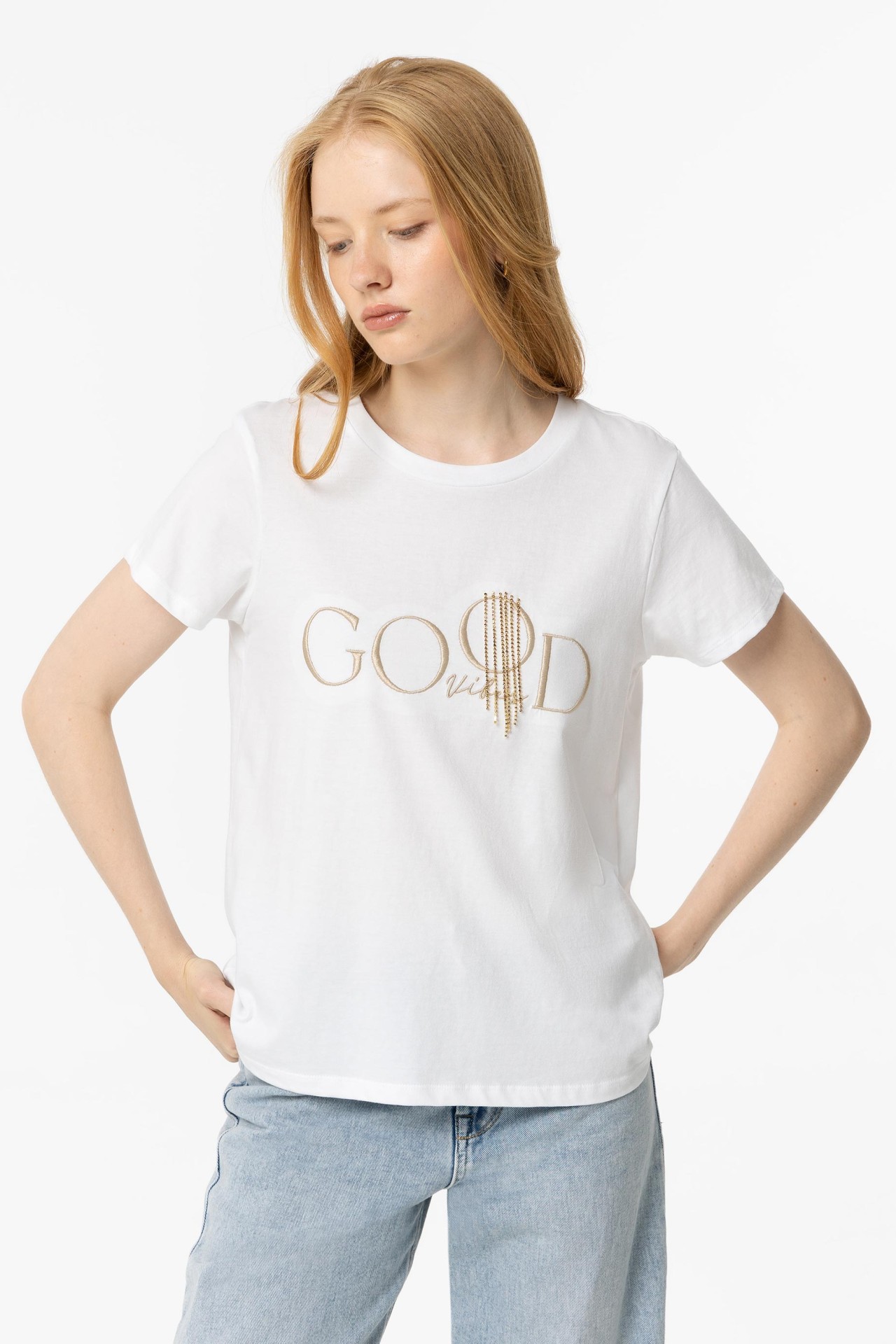 Camiseta con Texto y Apliques