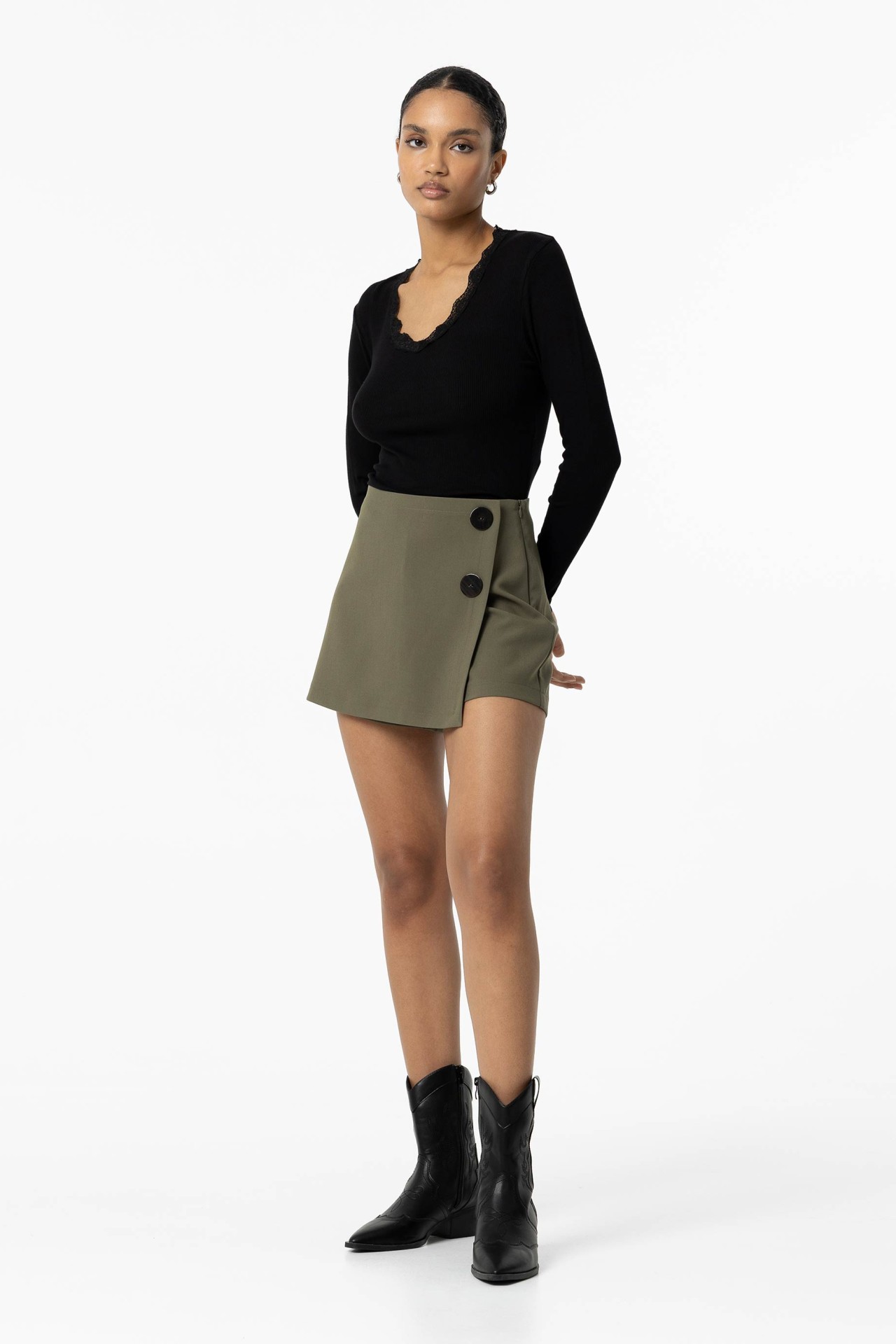 Skort with Decorative Buttons