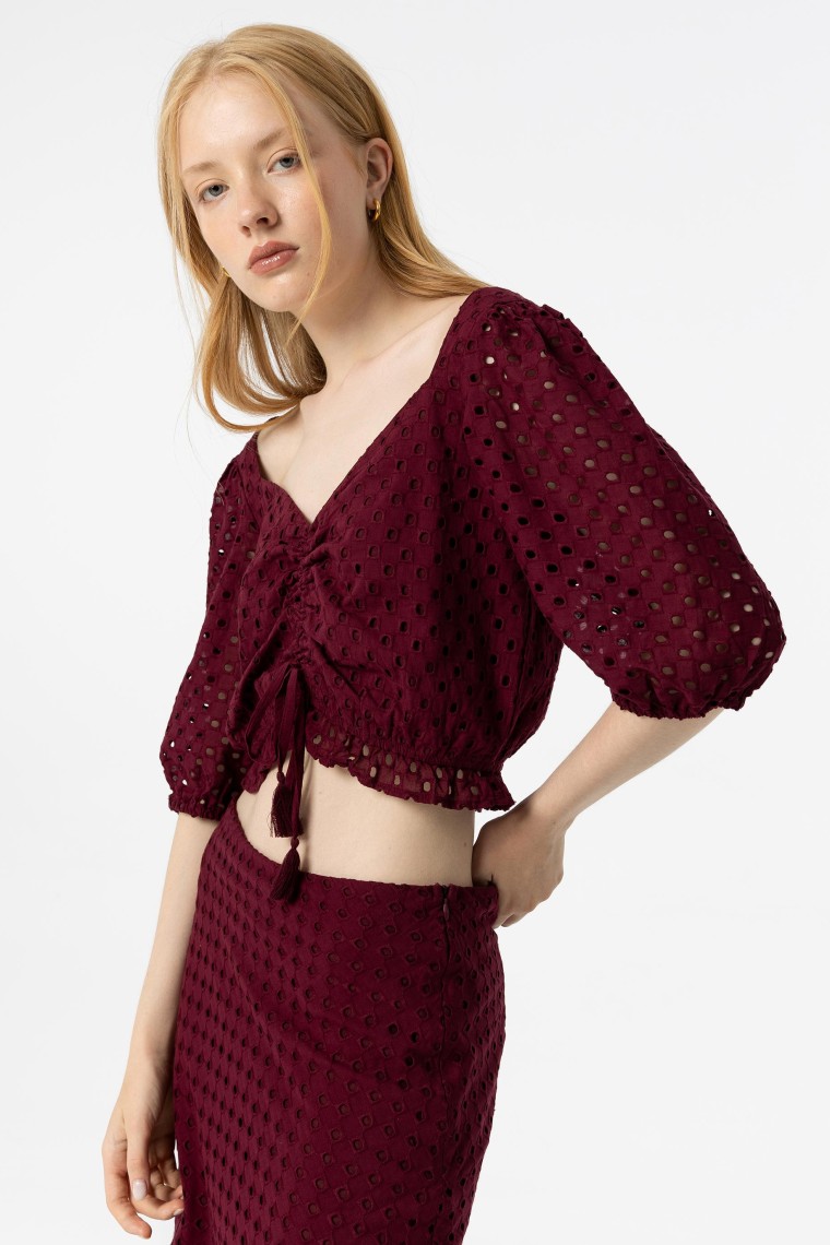 Perforated Blouse with Adjustable Gathered