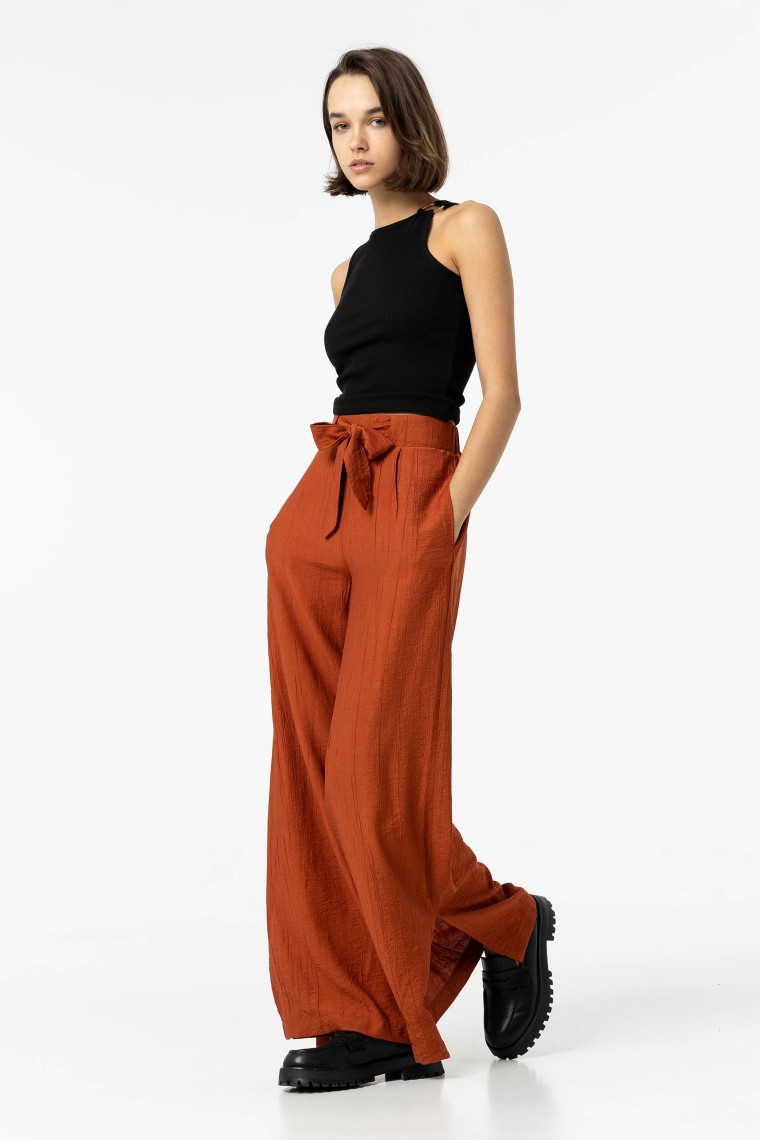 Cresead-Effect Palazzo Trousers with Belt