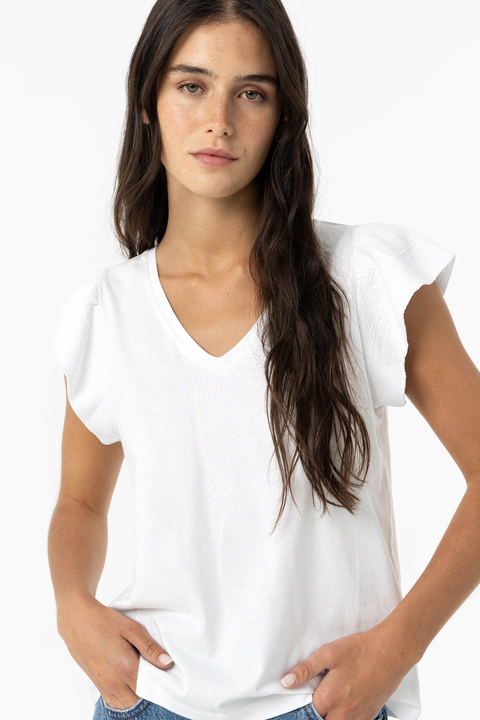 Camiseta Mangas con Efecto Arrugado