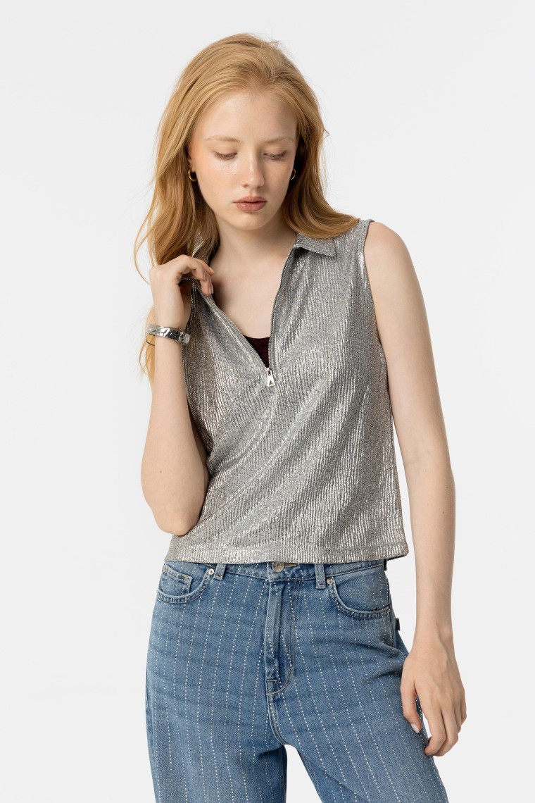 Metallic Top with Zip