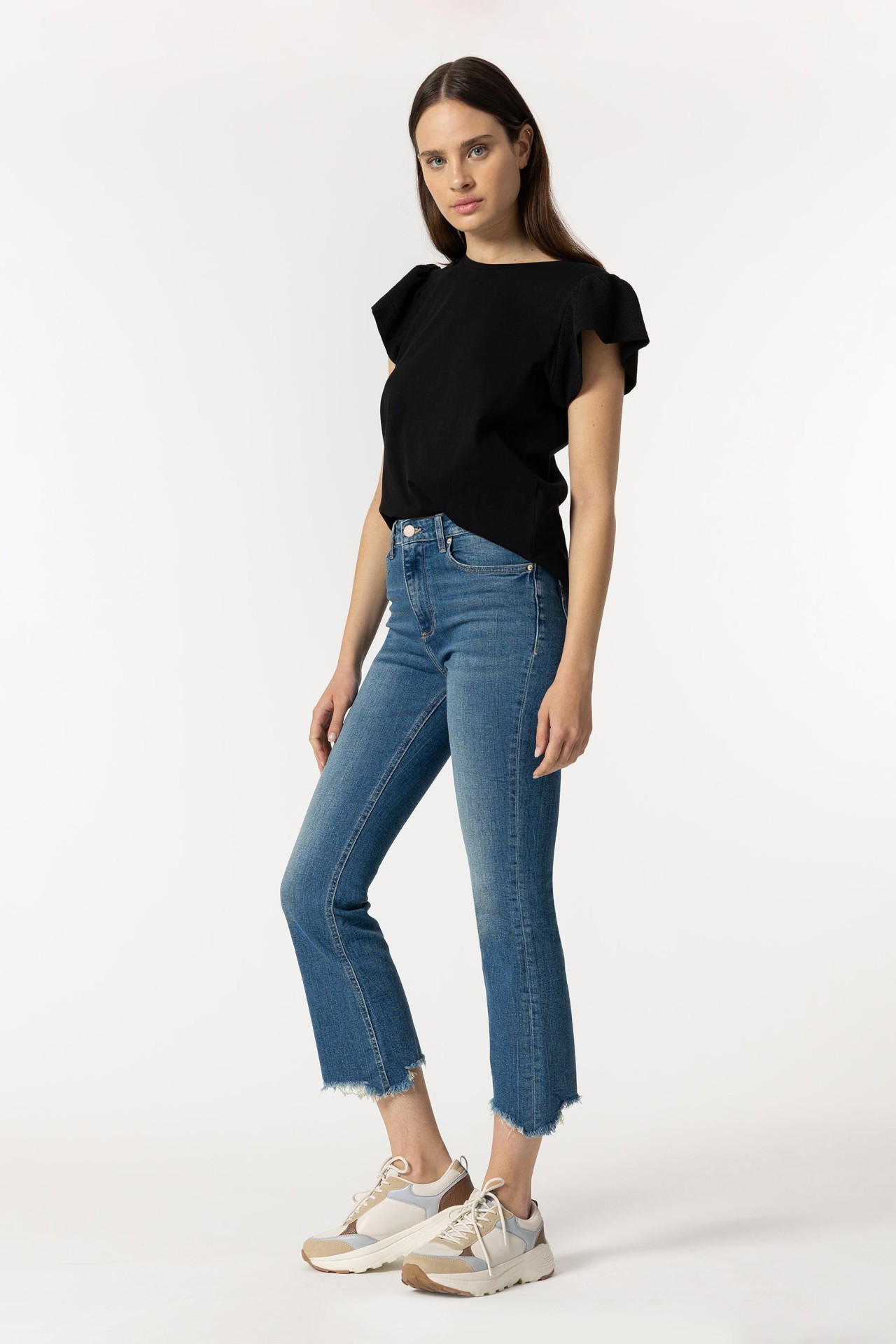 Jeans Megan Cropped Flare Cintura Alta