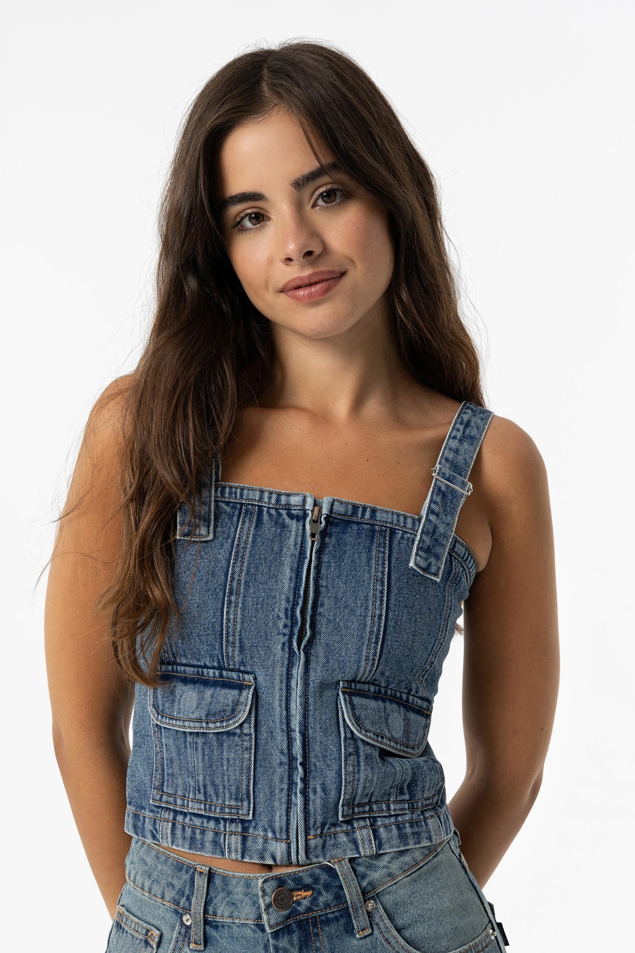 Top Denim con Bolsillos