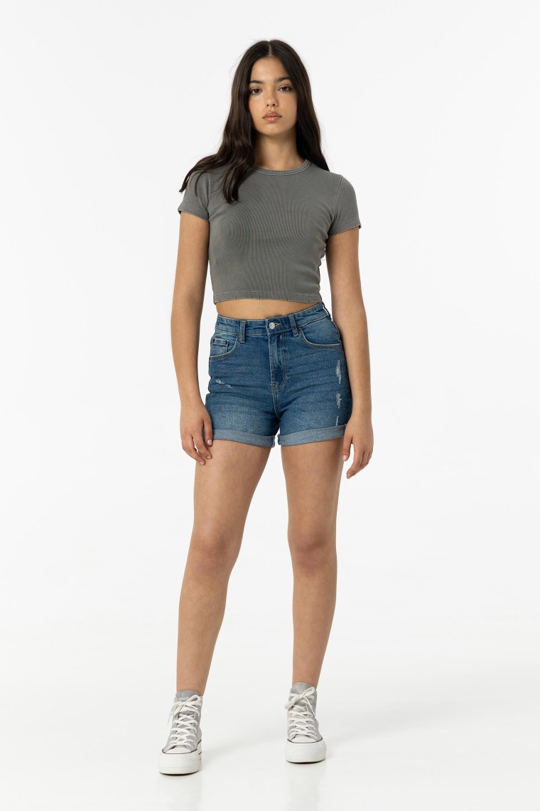 Mom Fit Denim Ripped Shorts