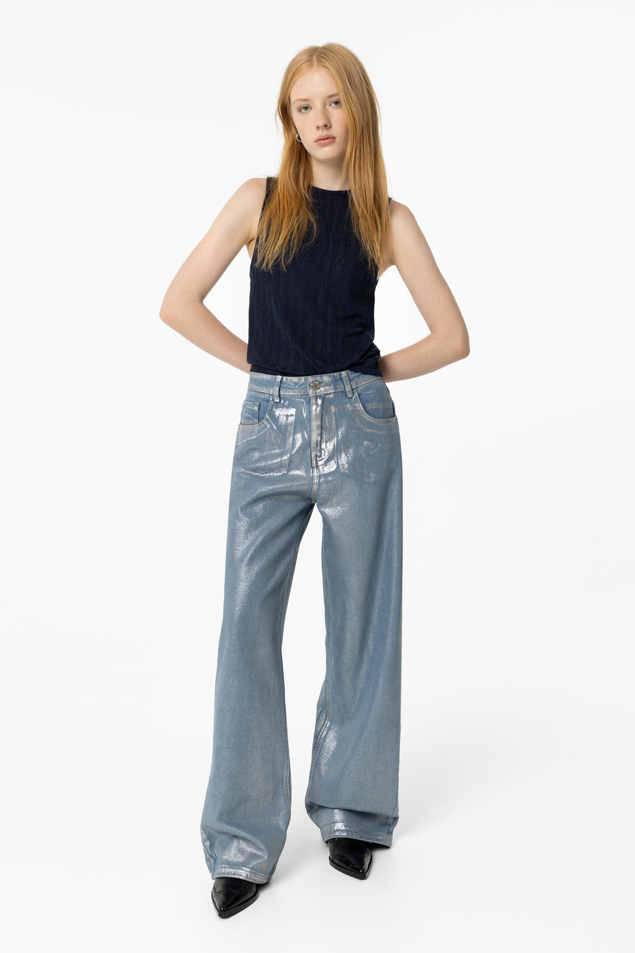 Metallic Wide Leg Jeans