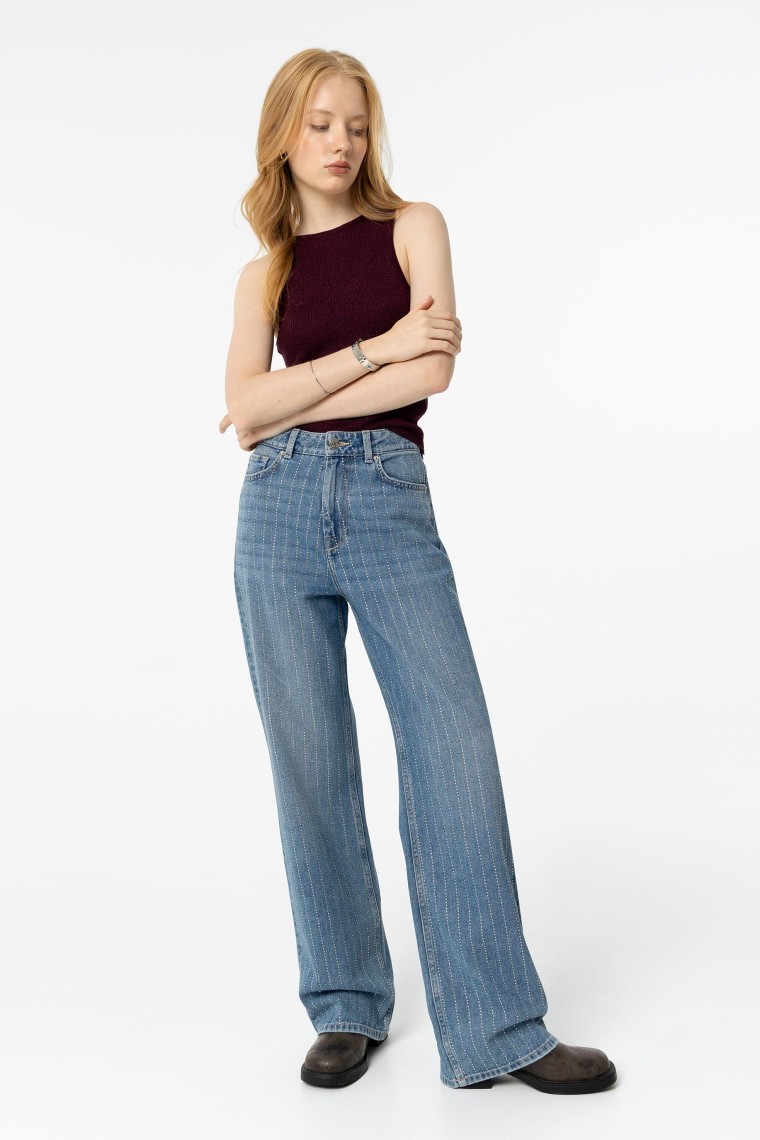 Wide Leg Bonnye Jeans with Shiny Beads