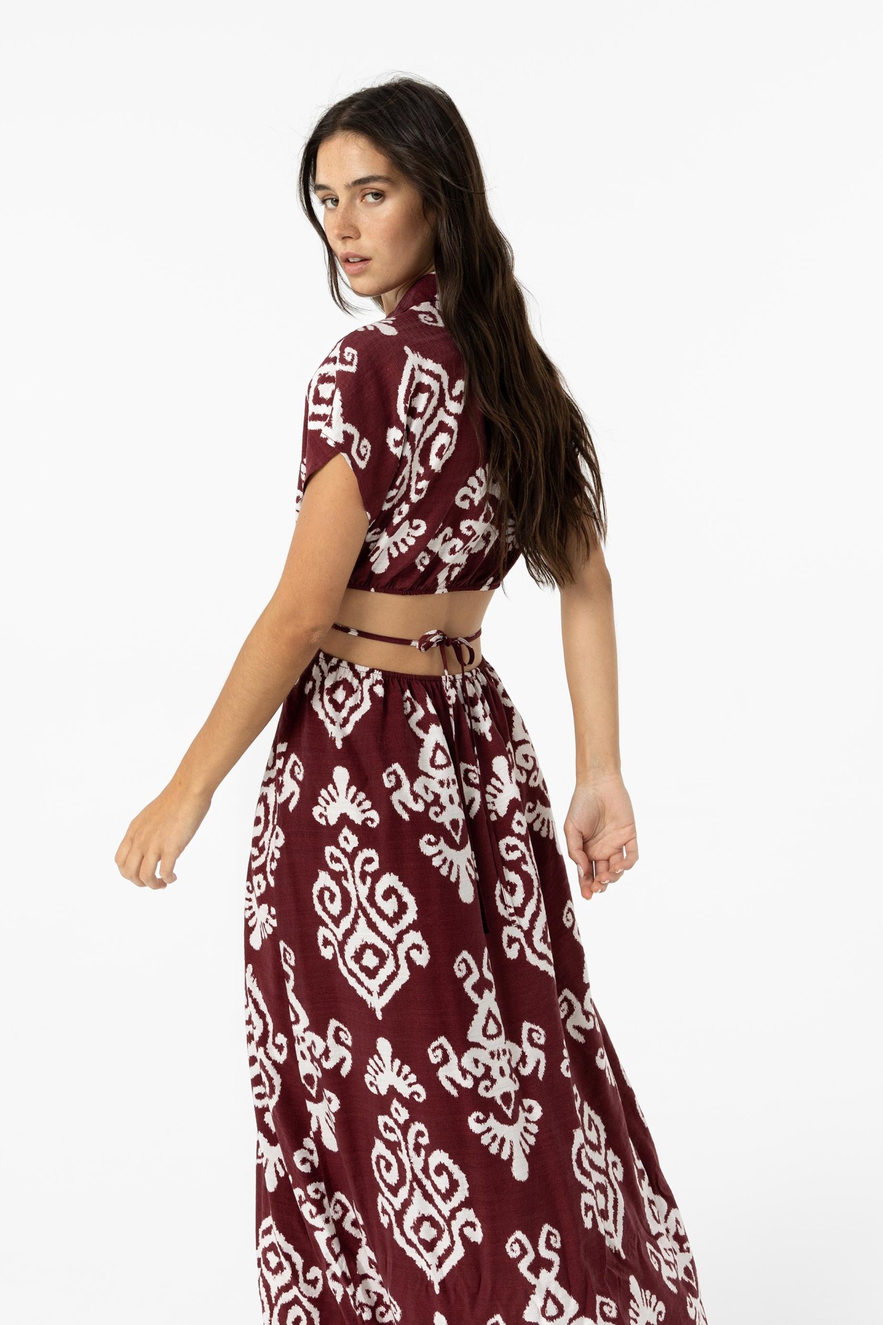 Cut Out Printed Midi Dress