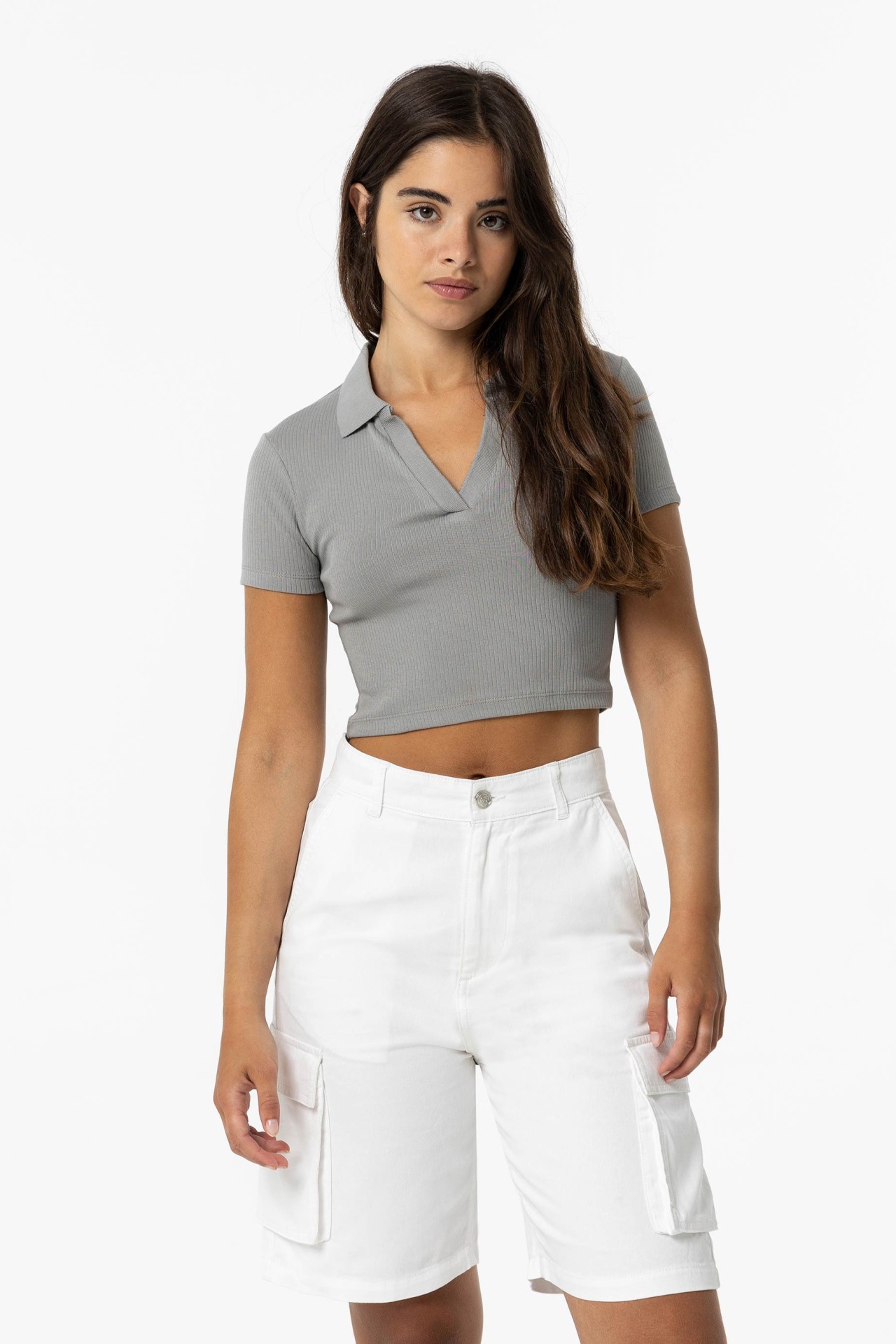 Cropped Ribbed Polo Shirt