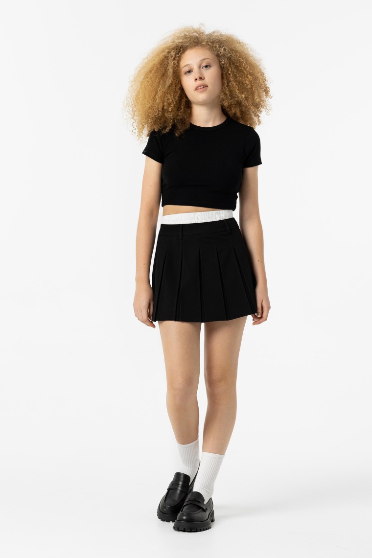 Pleated Mini Skirt with Contrast Waist