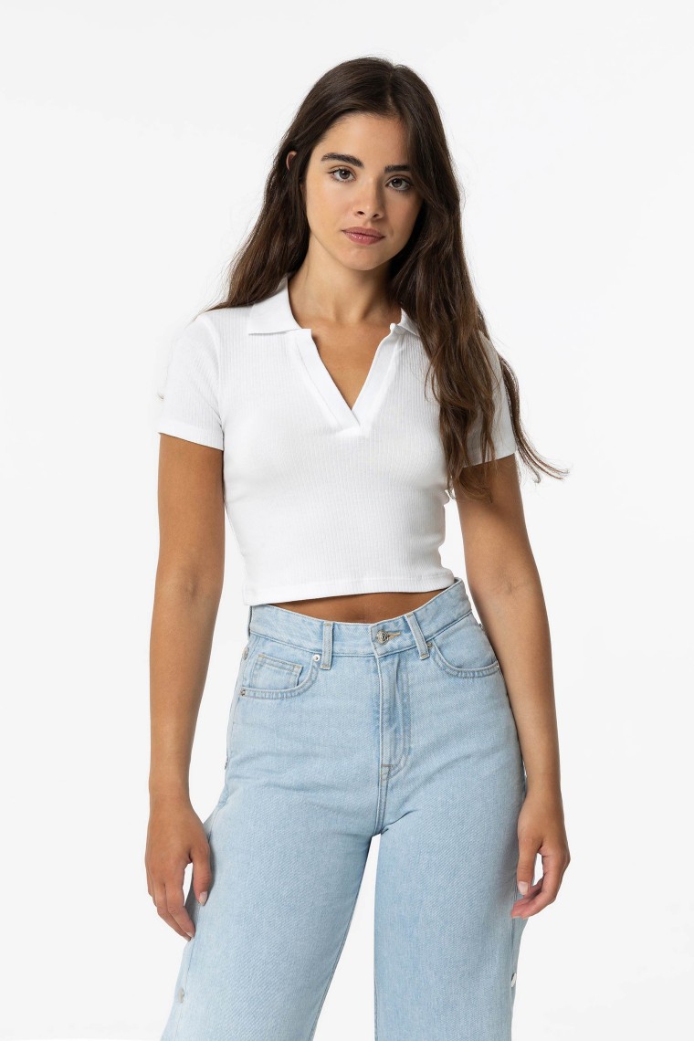 Cropped Ribbed Polo Shirt