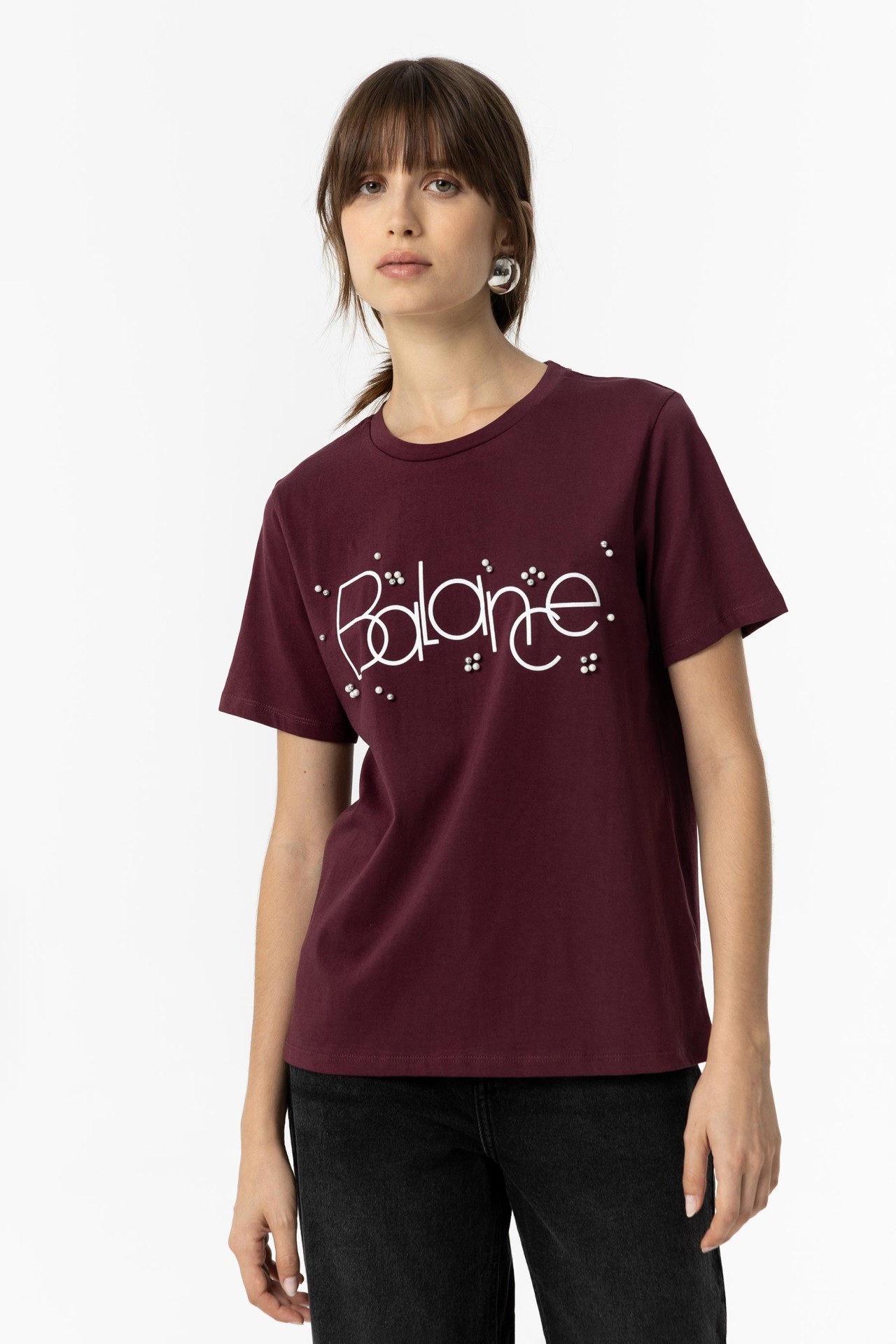 Slogan T-shirt with Beads