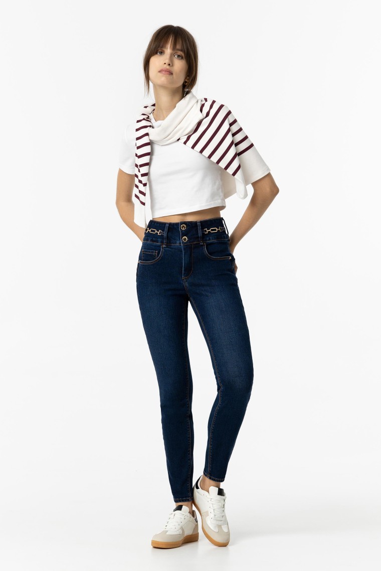 Double-up Skinny Jeans with Golden Details