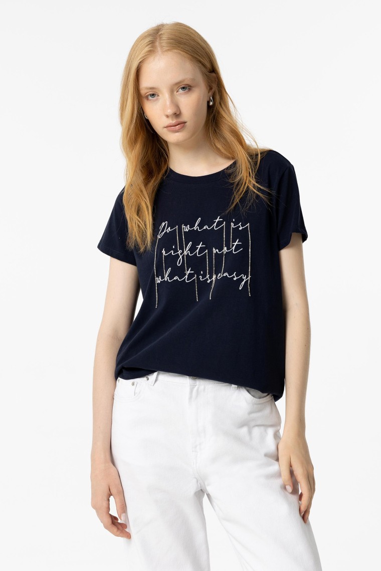 Camiseta con Texto y Apliques