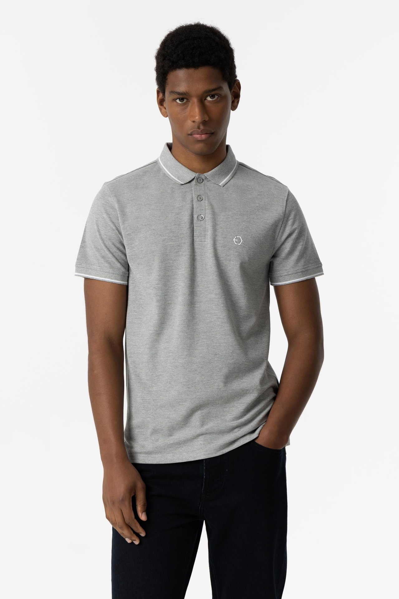 Light Grey Melange Short Sleeve Polo