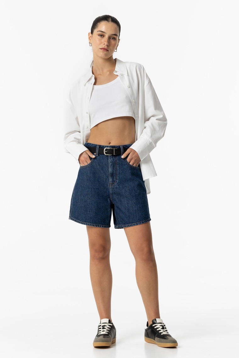 Short Denim Mom Fit de Tiro Alto