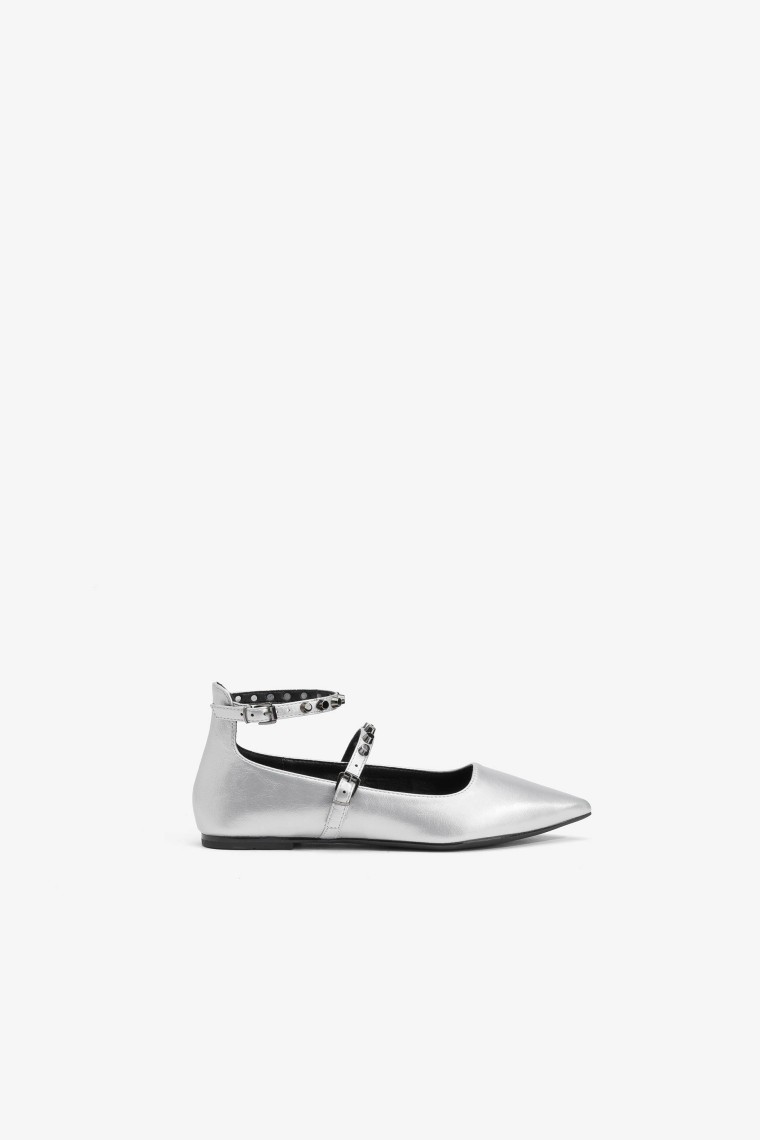 Metallic Ballet Flats with Buckles