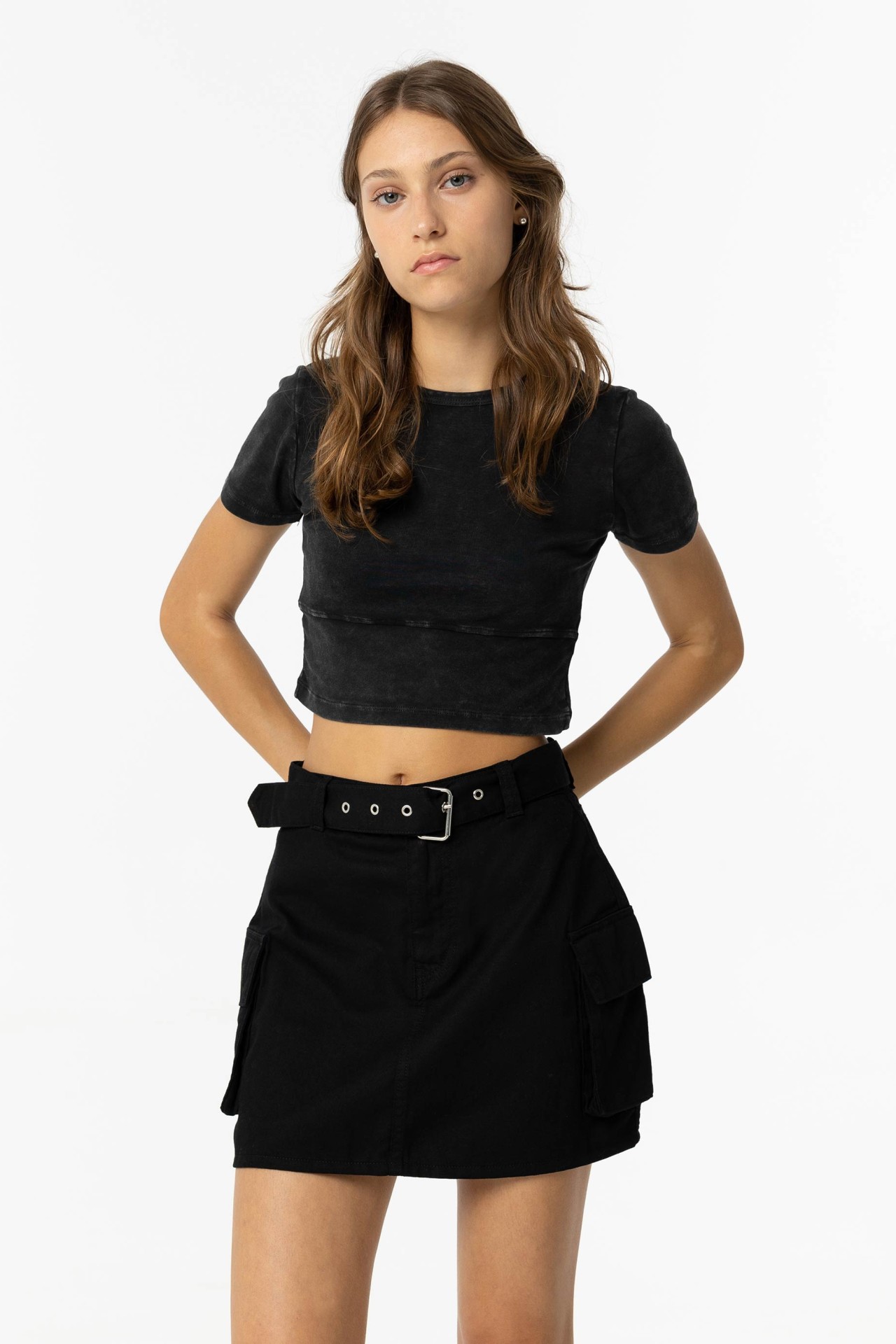 T-shirt Cropped Efeito Lavado