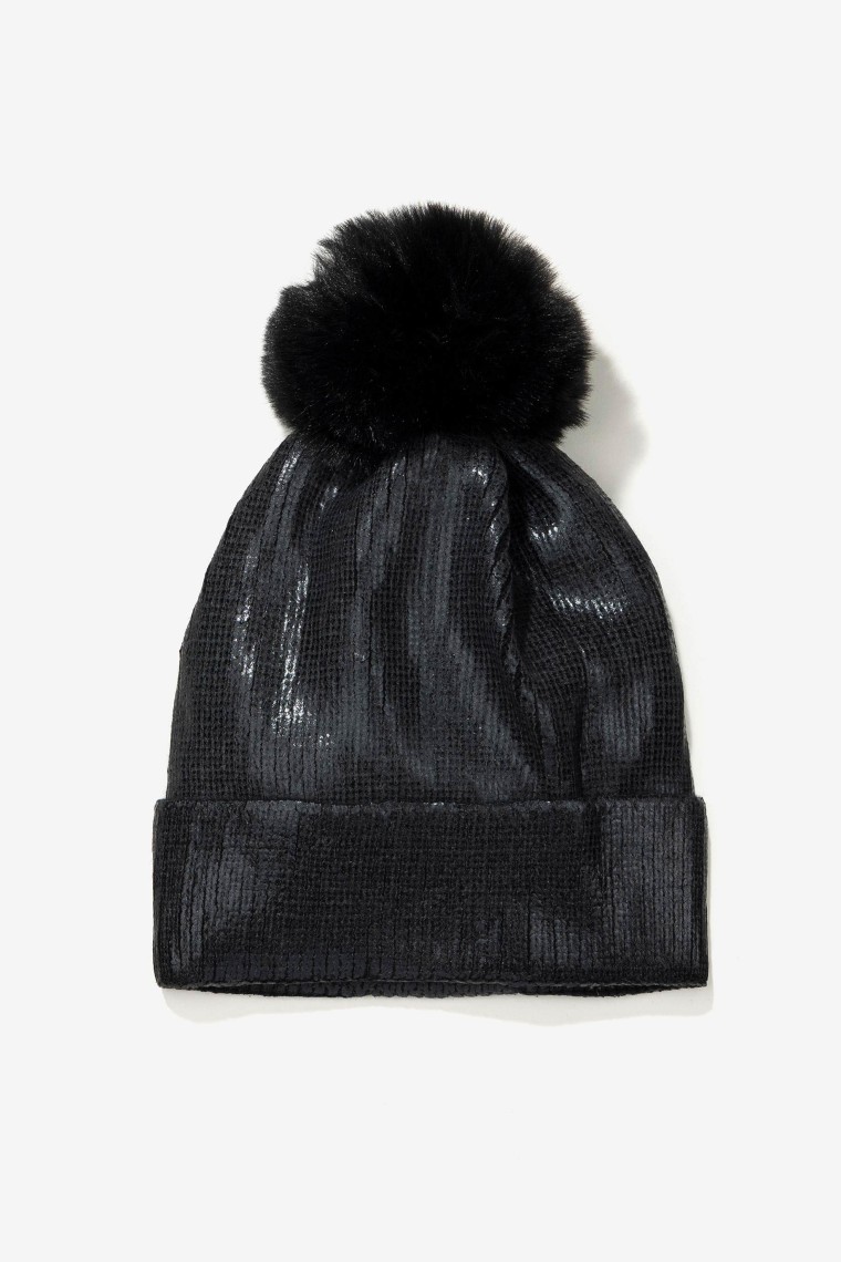 Pompom Metallic Beanie