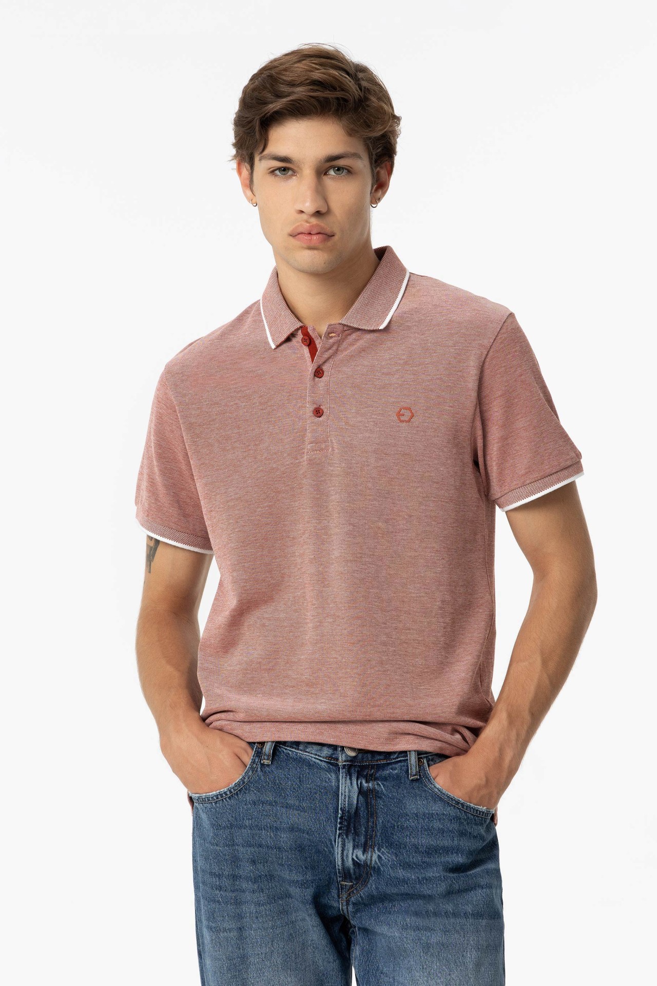 Piqu Polo Shirt with Embossed Print Detail