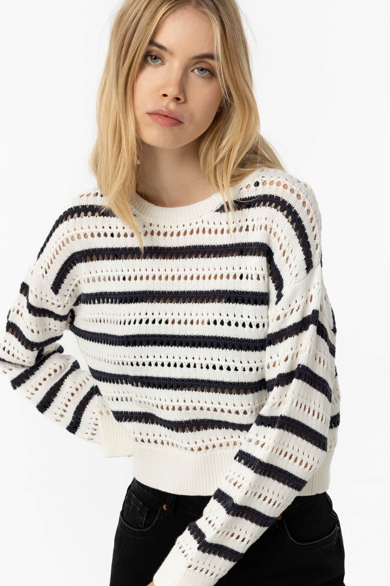 Striped Cutwork Knit Sweater