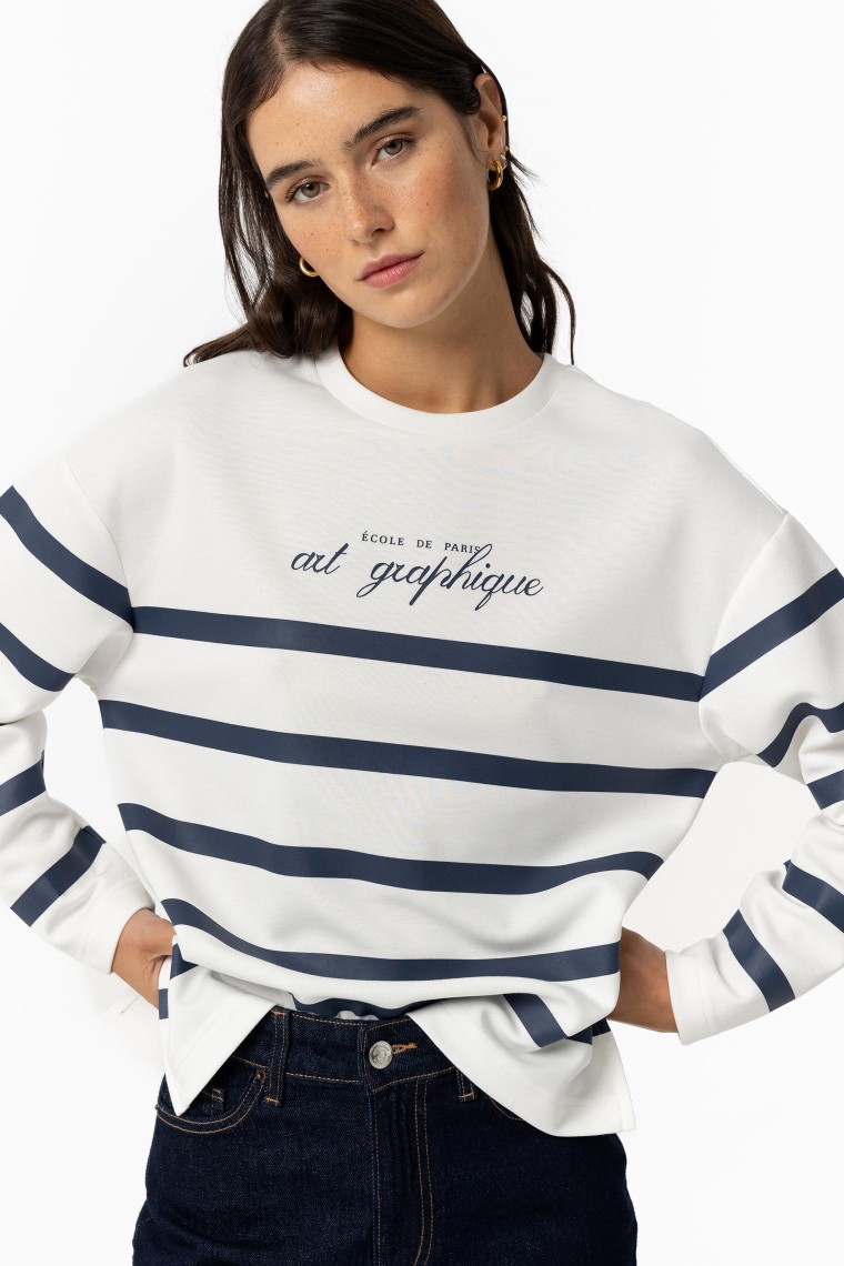 Striped Sweatshirt with Slogan