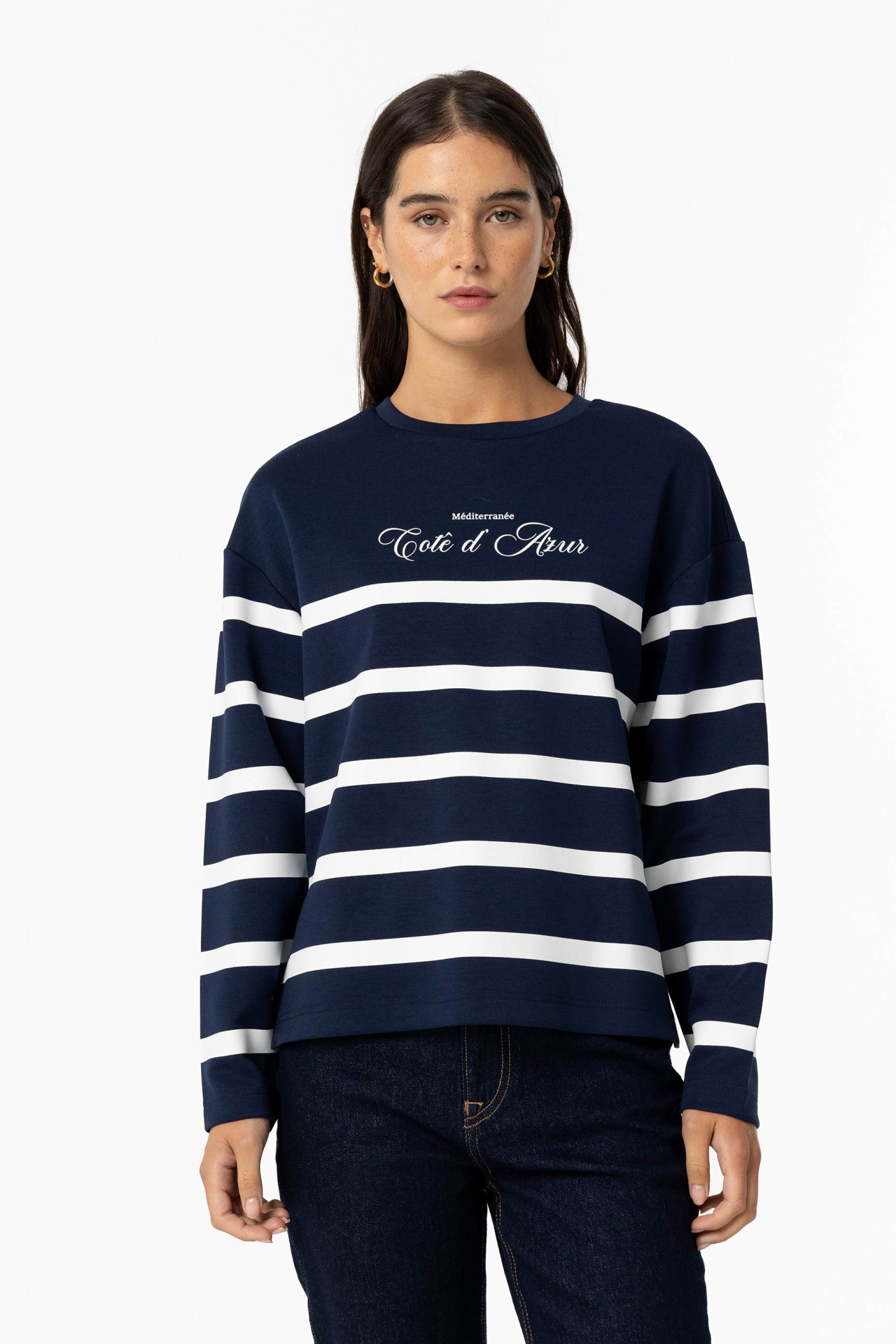 Striped Sweatshirt with Slogan