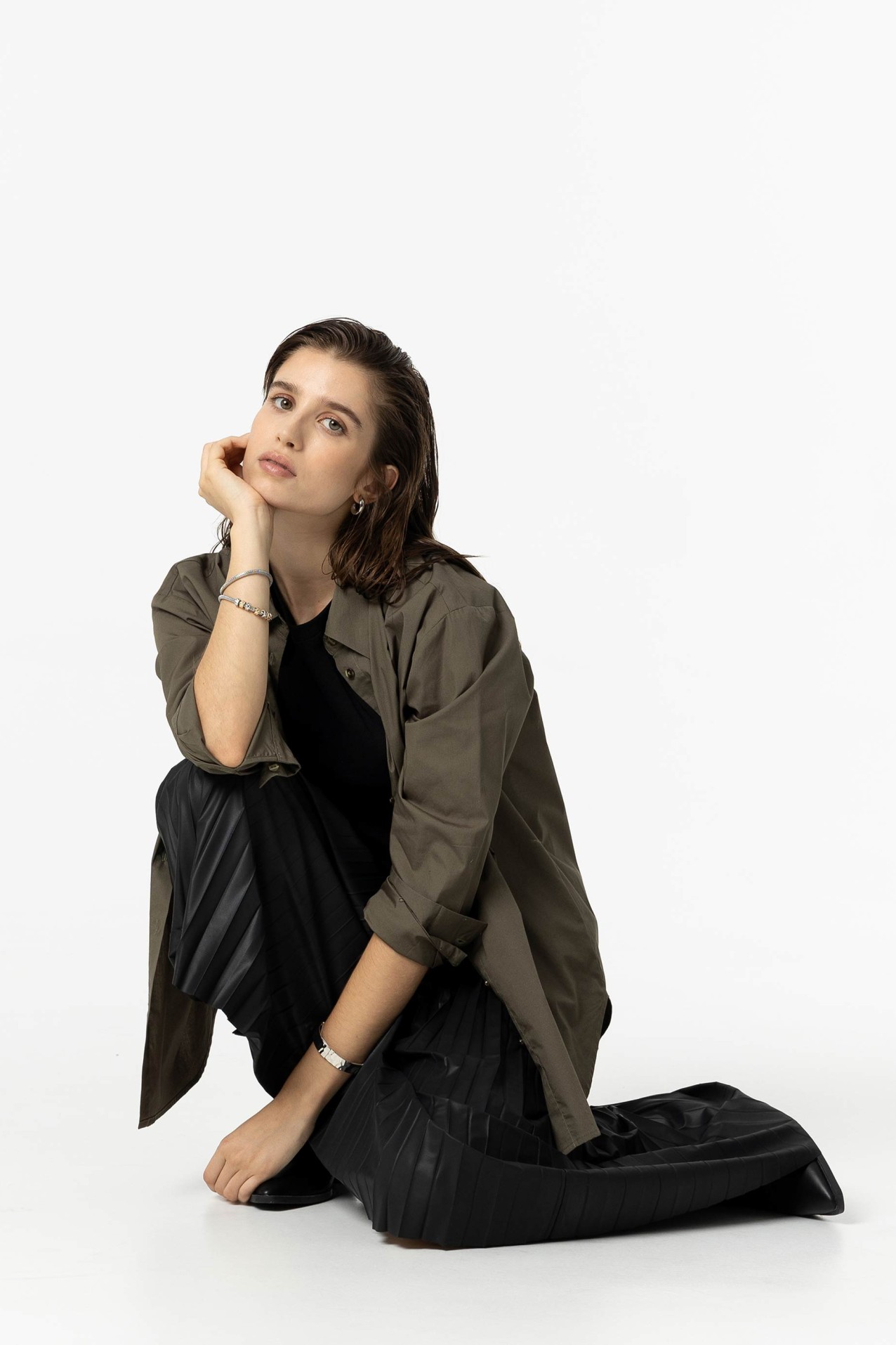 Leather Effect Pleated Midi Skirt