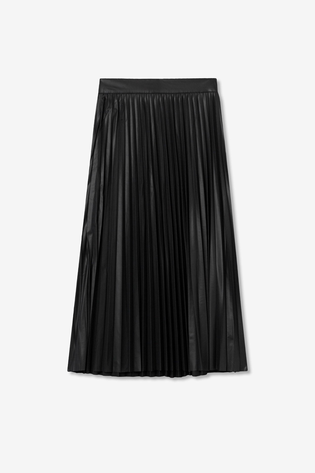 Leather Effect Pleated Midi Skirt