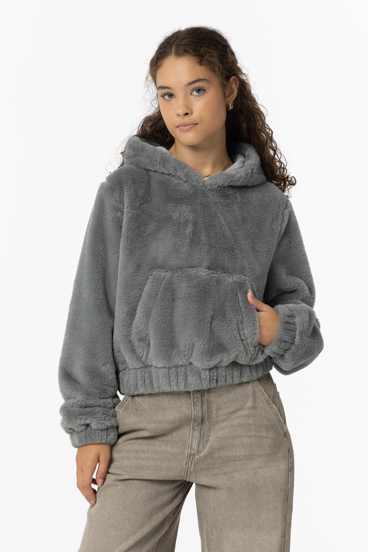 Faux Fur Hoodie with Pocket