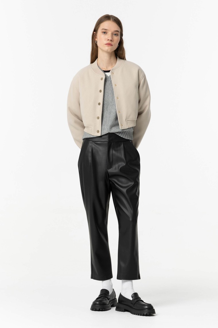 Carrot Fit Leather Effect Trousers