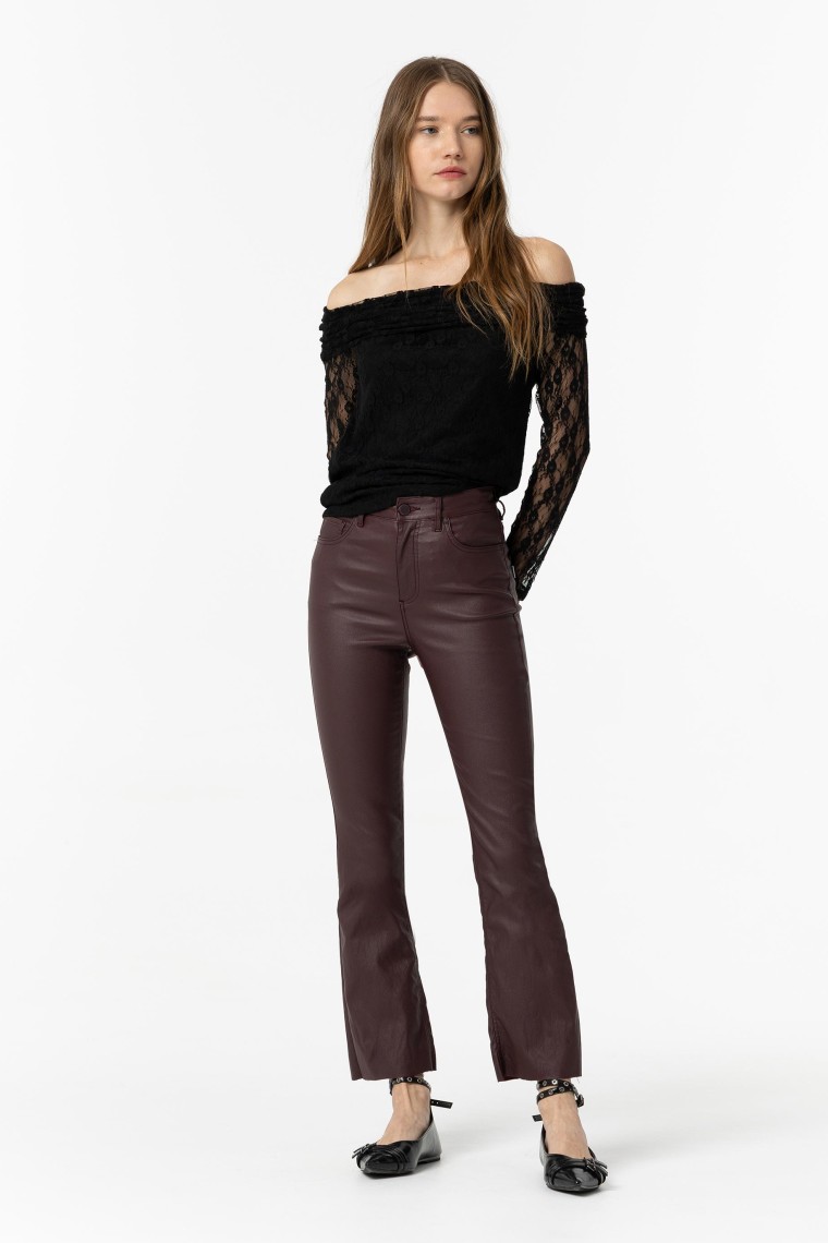 Coated Cropped Flare Megan Trousers