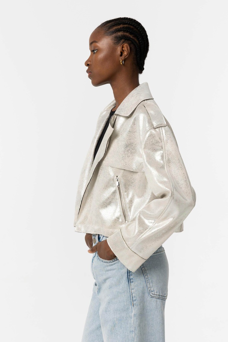 Metallic Suede Effect Biker Jacket