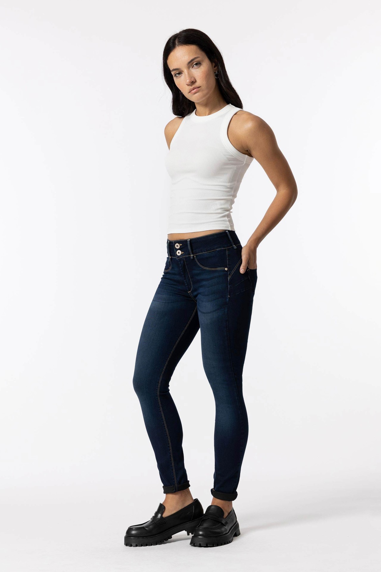 Jeans One Size Double-up Skinny Tiro Alto