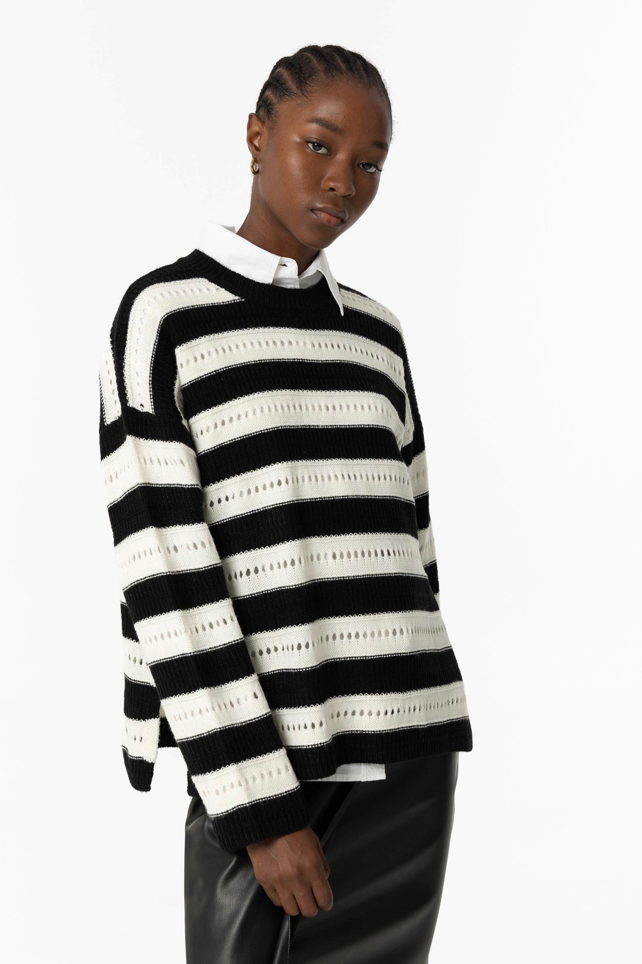 Striped Cutwork Knit Sweater