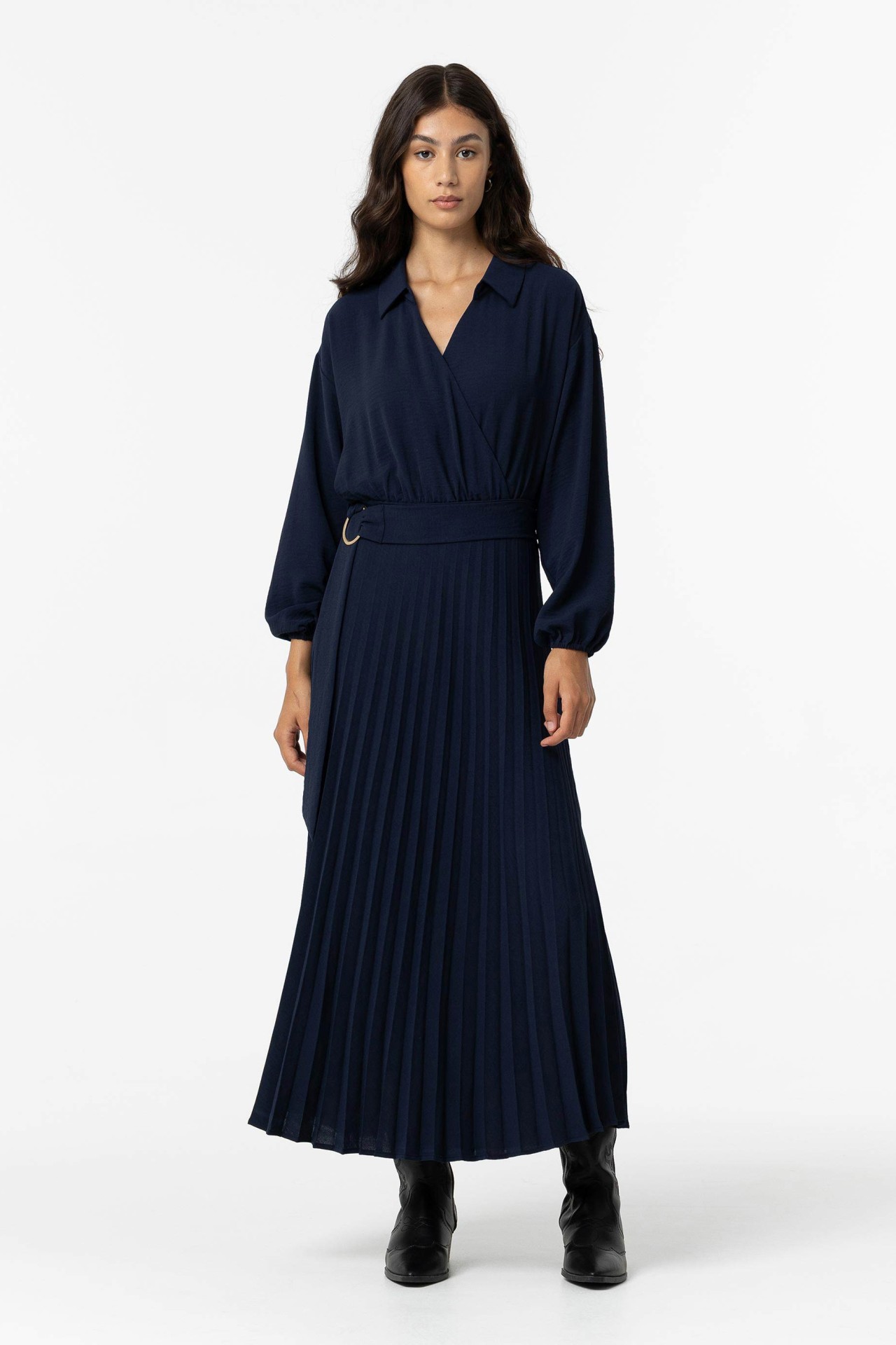 Pleated Dress with Belt