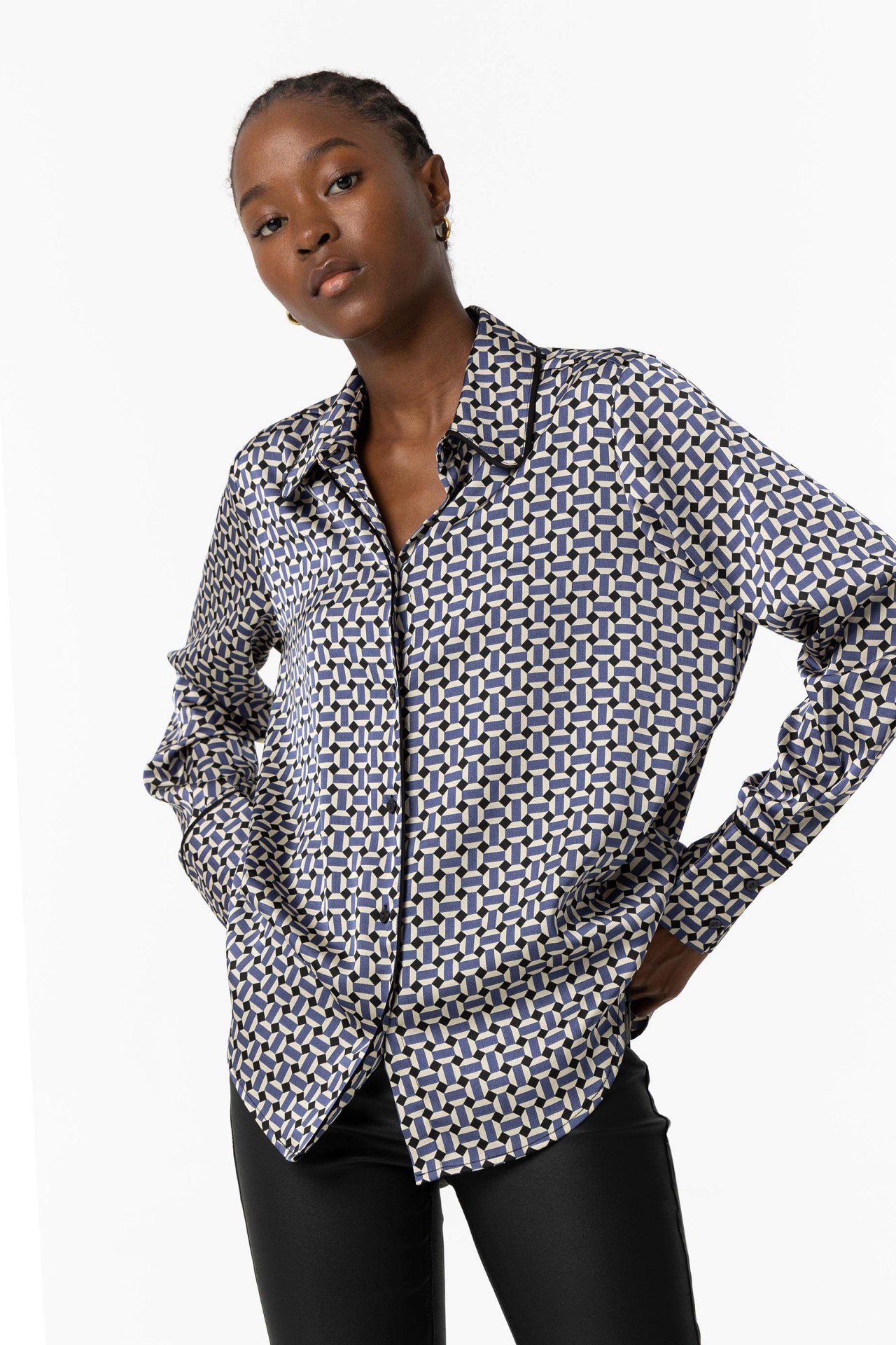 Satin Shirt with Geometric Print