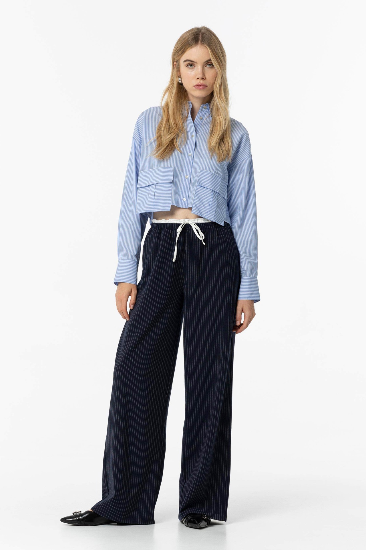 Striped Wide Leg Tailored Fit Trousers