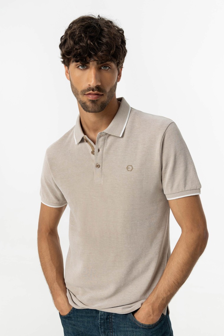 Piqu Polo Shirt with Embossed Print Detail