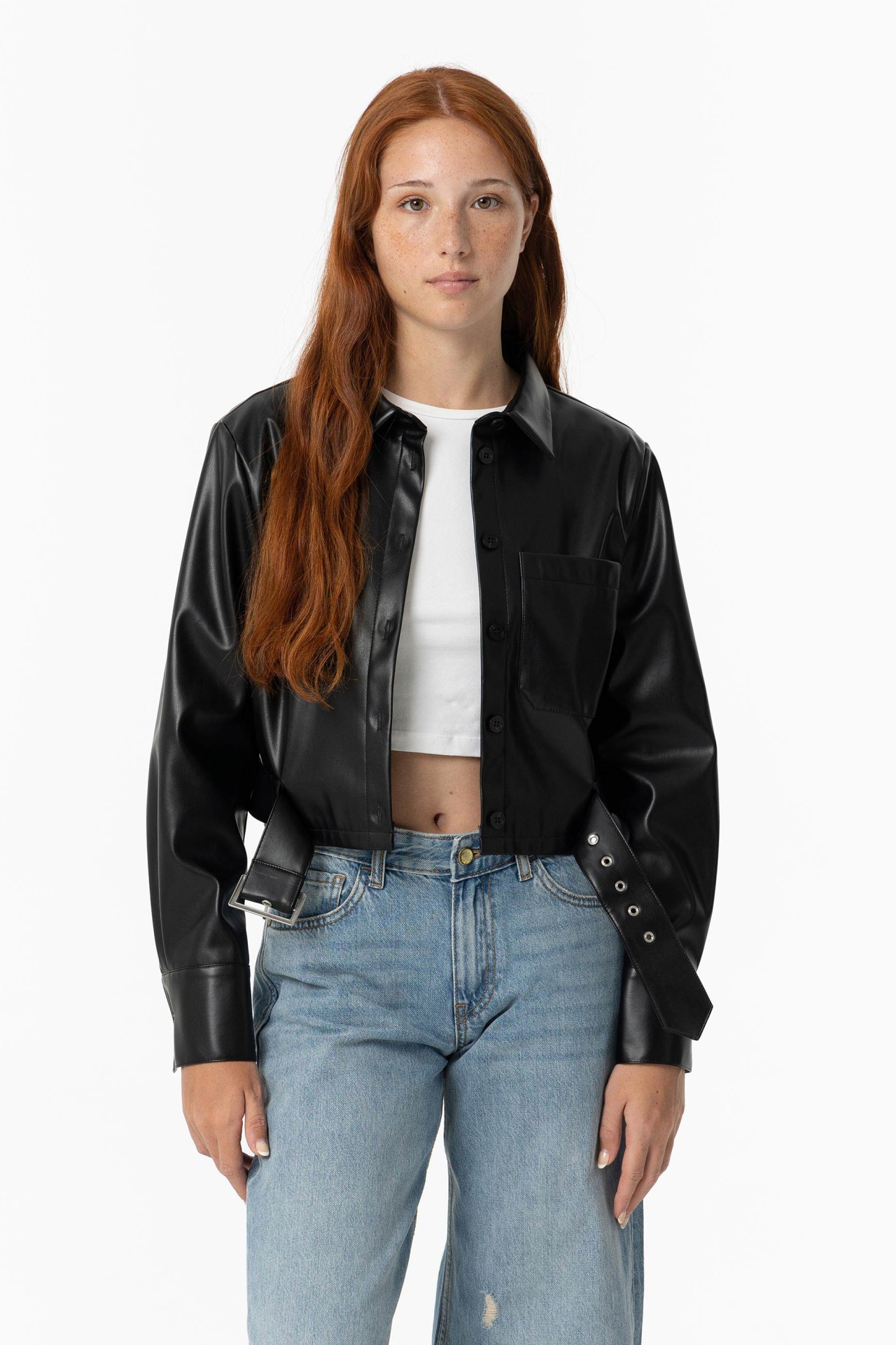 Leather Effect Shirt with Belt