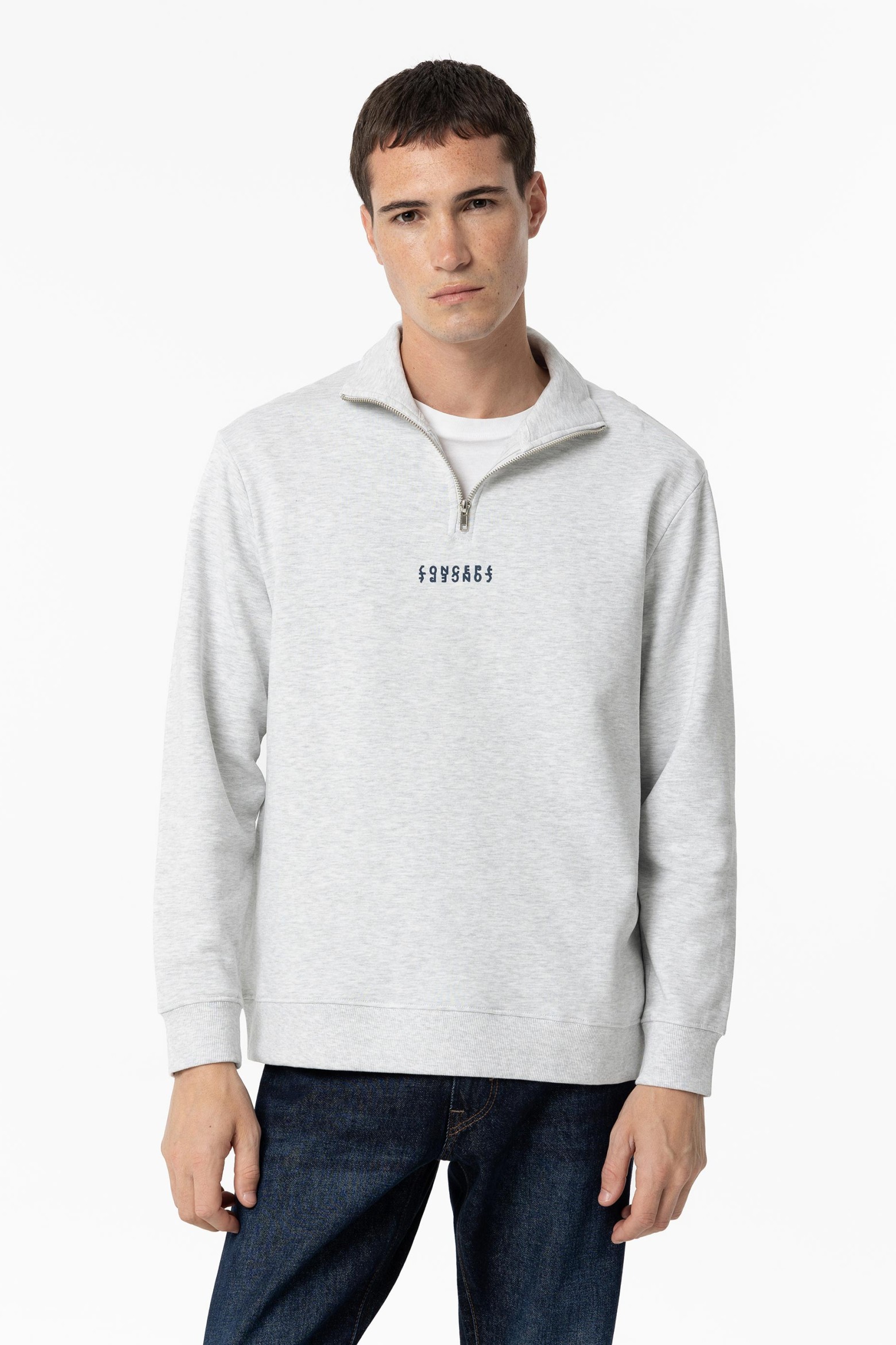 White Grey Melange Sweatshirt