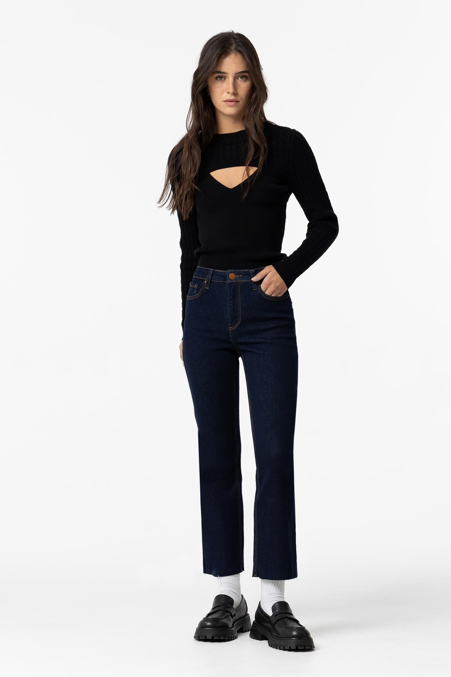 Jeans Megan Cropped Flare Cintura Alta